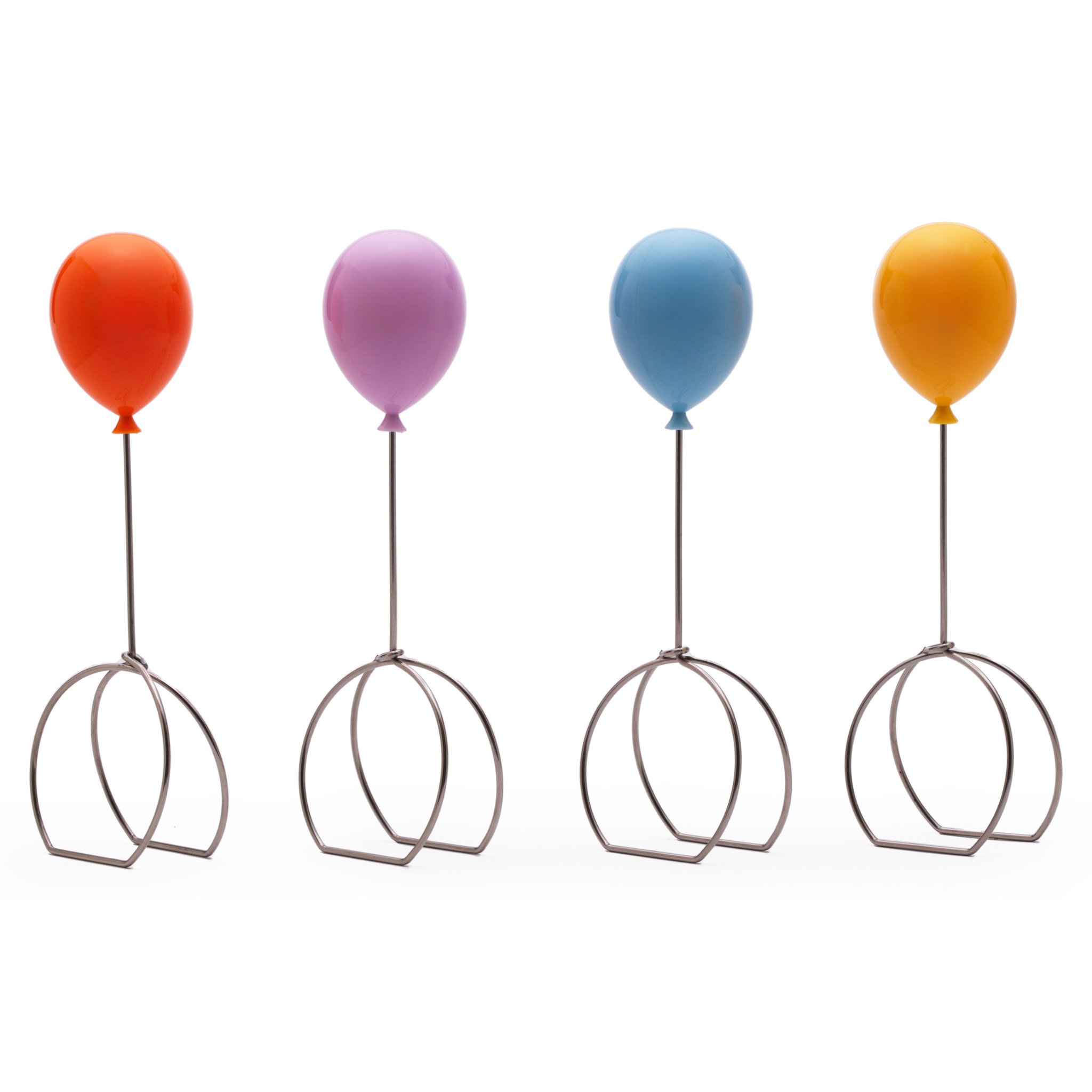 Four Balloonapkins napkin rings in red, purple, blue and yellow