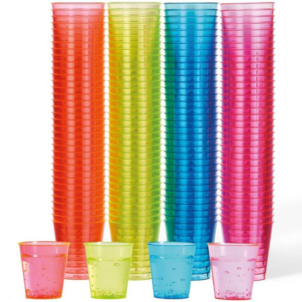 Mehrzweck-Party-Schnapsgläser aus Kunststoff in gemischtem Neon