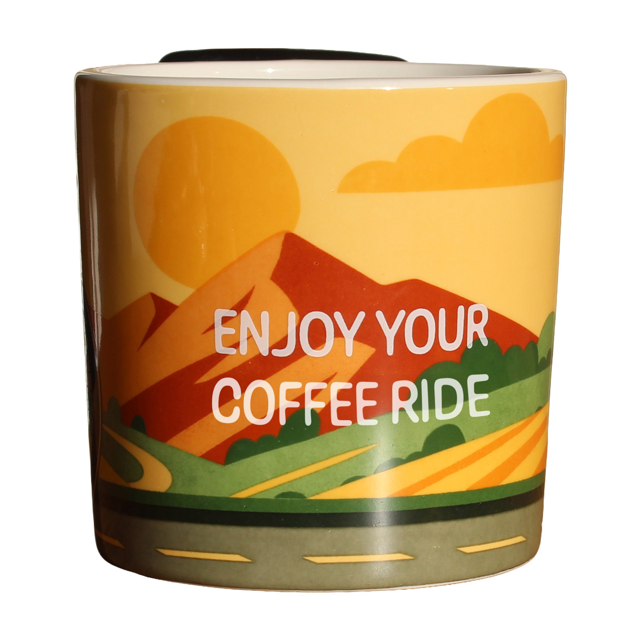 Rückseite der Rennrad Tasse mit Schriftzug Enjoy your Coffee Ride