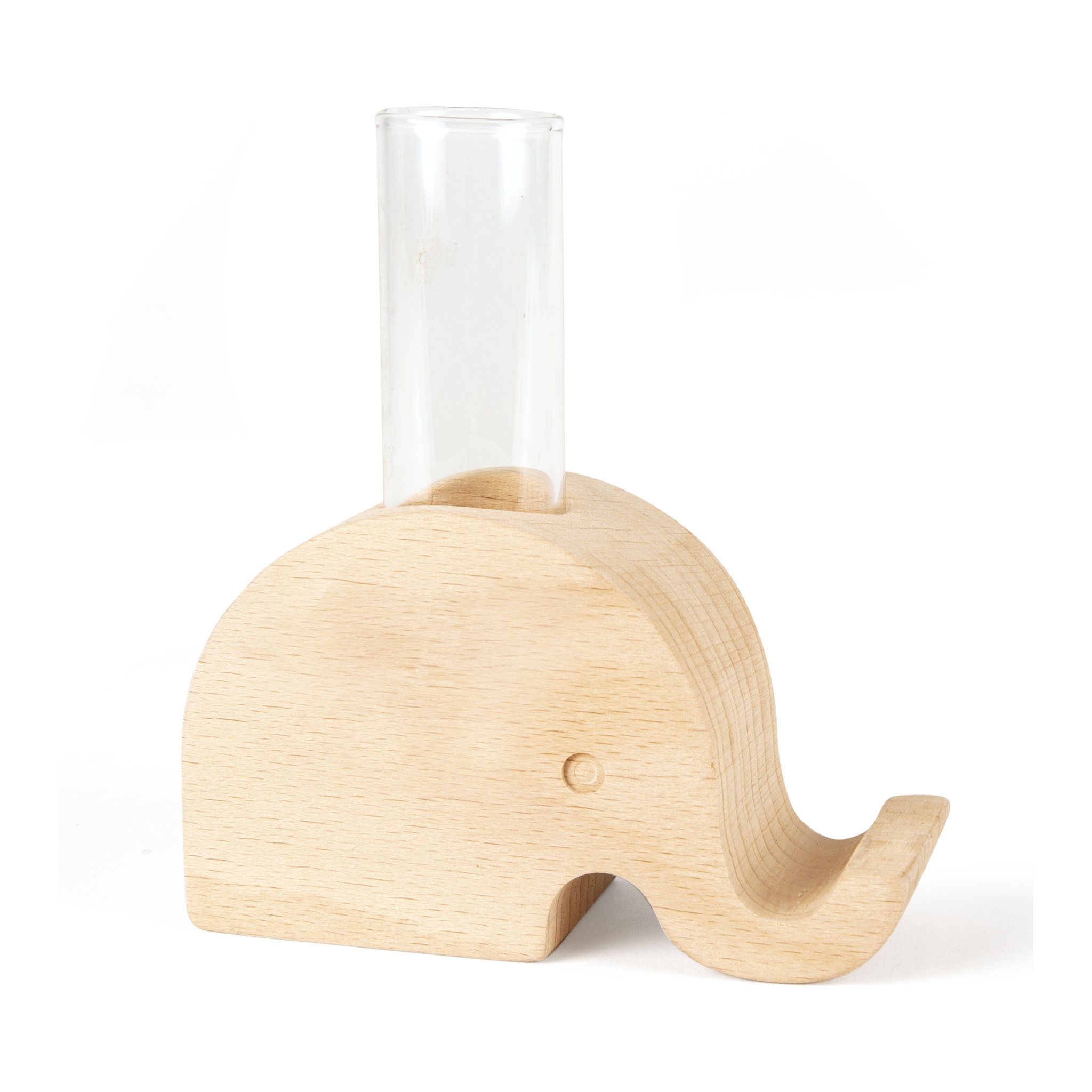 Elefant-Vase aus Buchenholz mit Reagenzglas