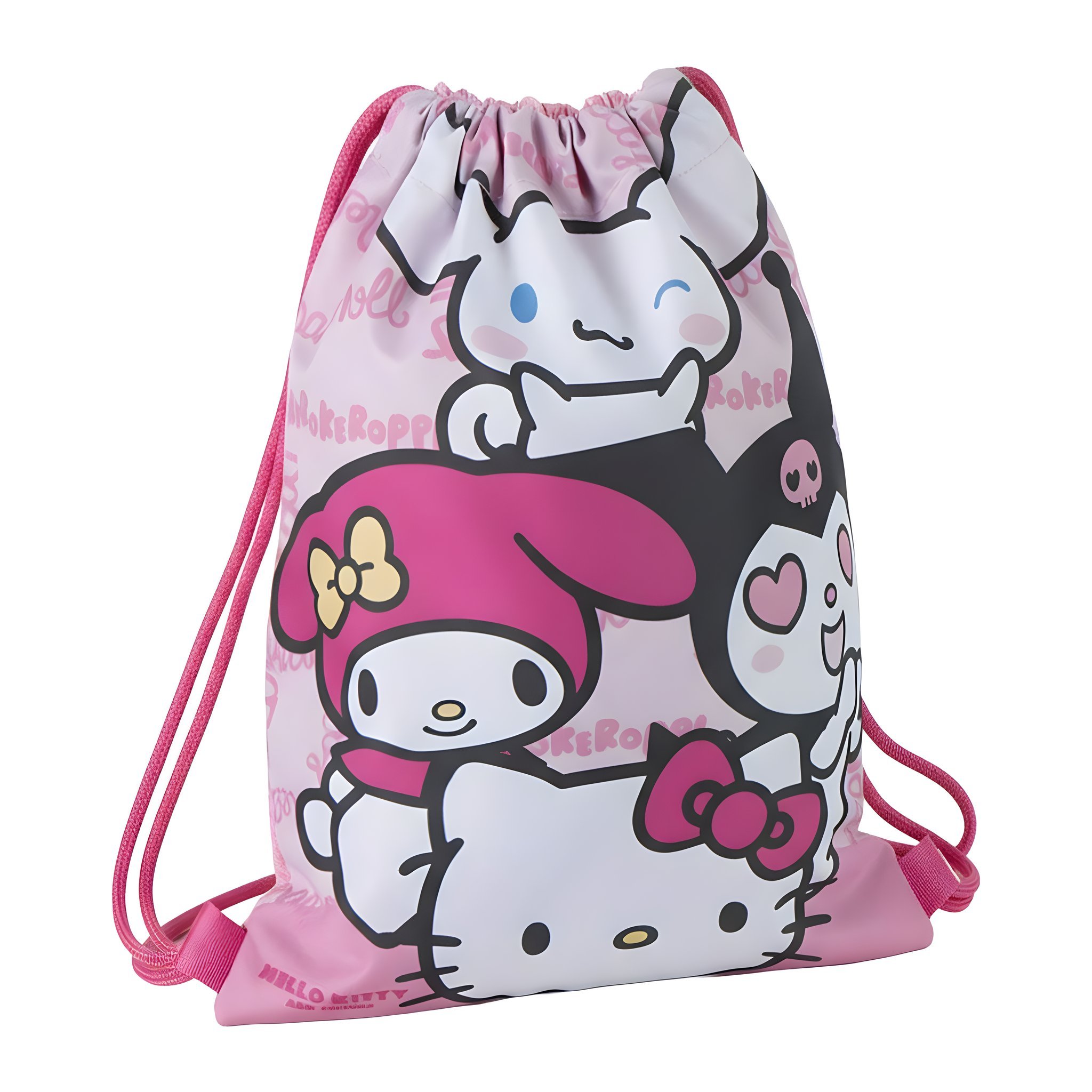 Sacca rosa con Hello Kitty, My Melody, Kuromi e Cinnamoroll