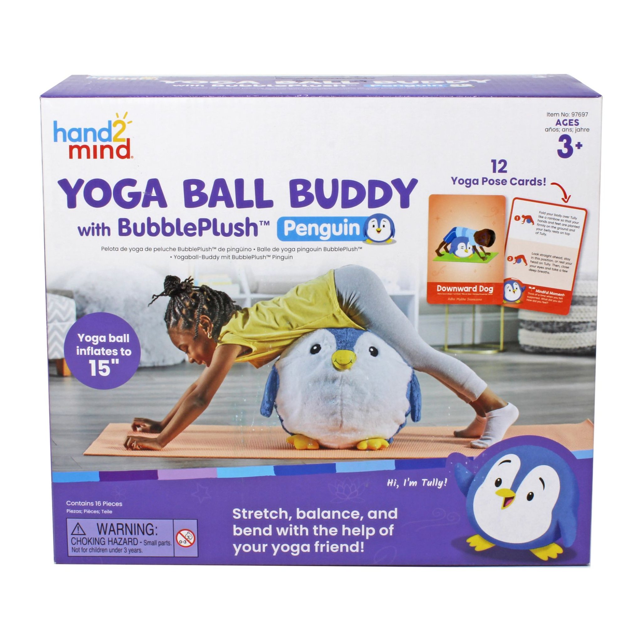 Yoga-Ball-Buddy Pinguin BubblePlush – Verpackung Vorderseite