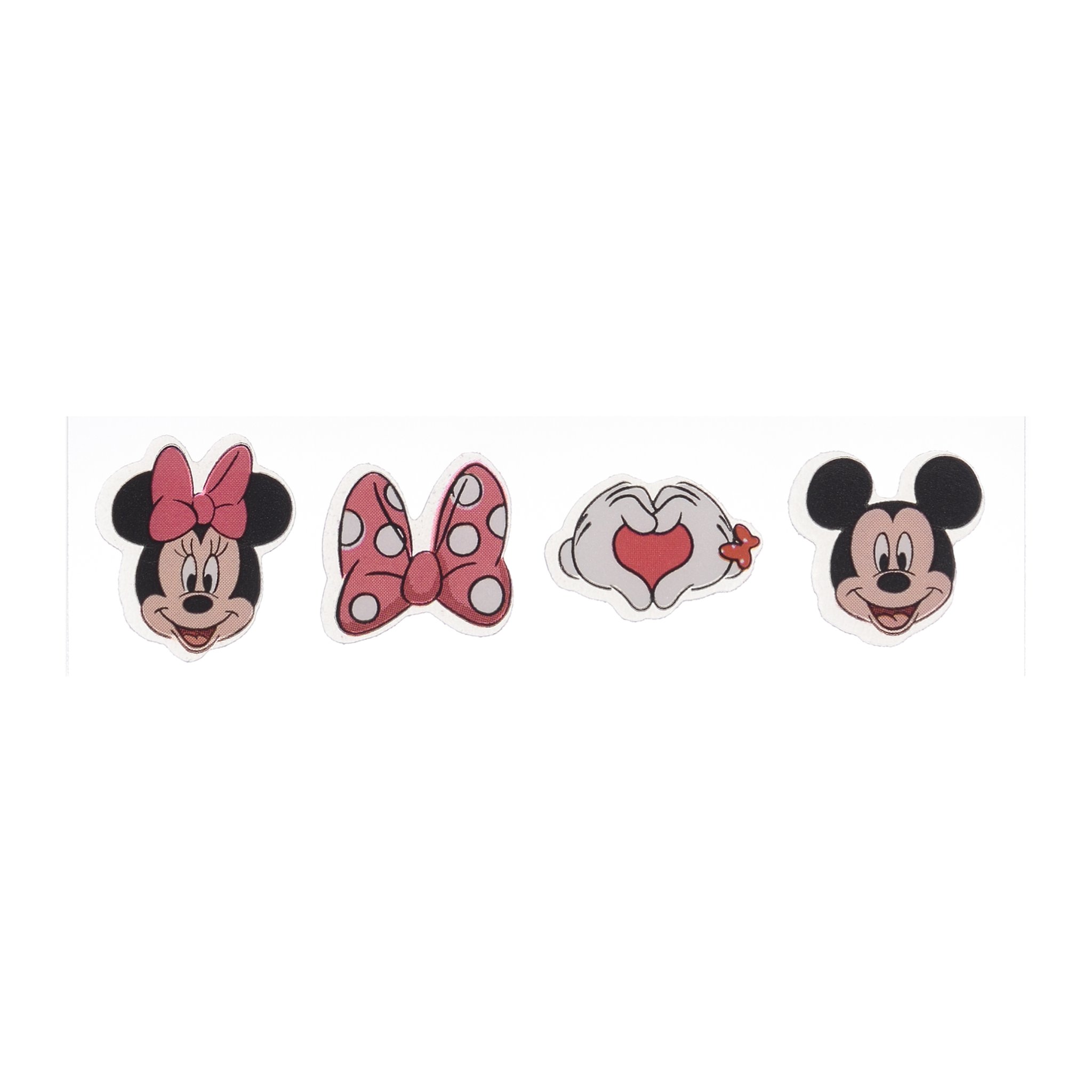 The four patch designs side by side: Minnie, bow, heart hands and Mickey