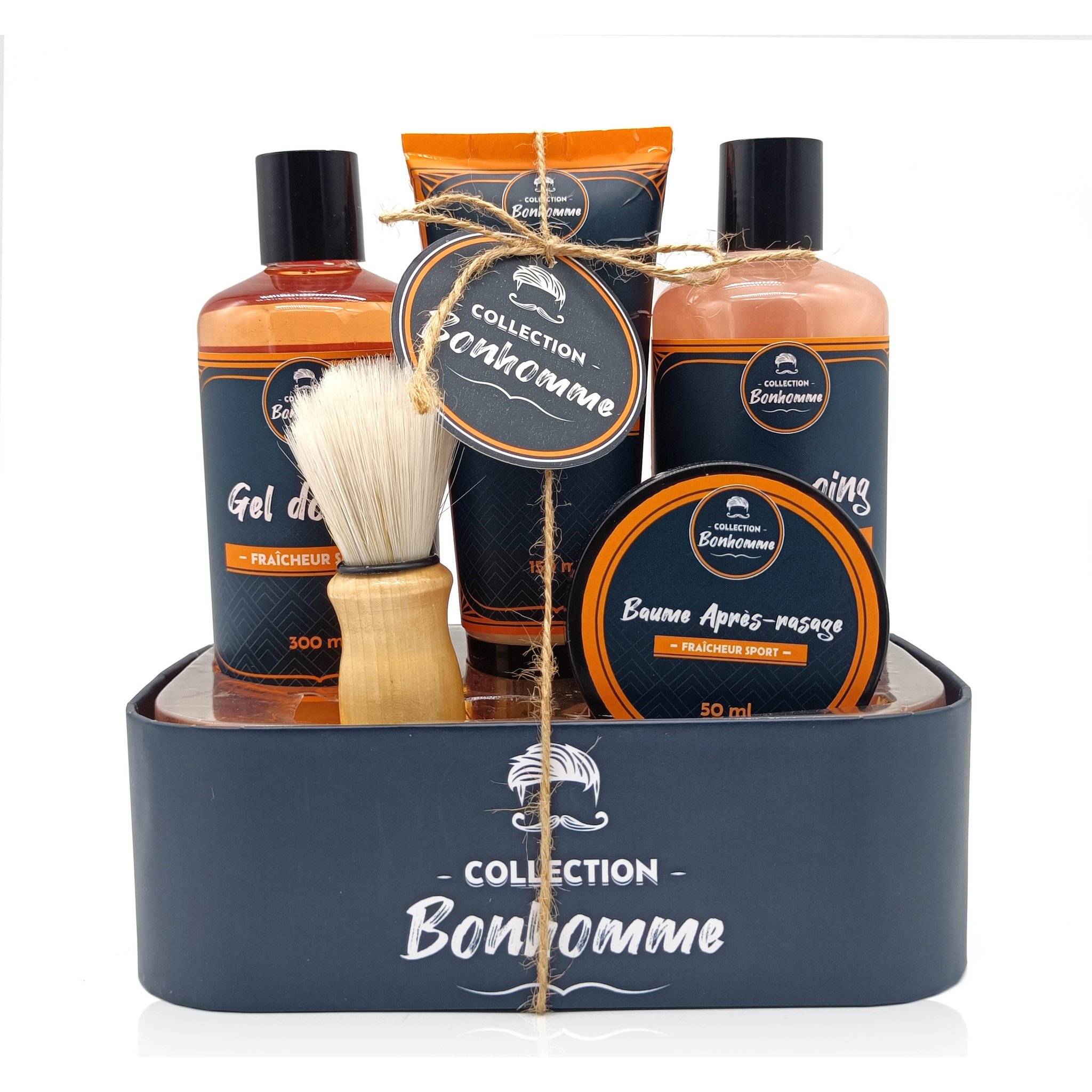 Bonhomme Herren-Geschenkset mit Duschgel, Shampoo, Rasiercreme, After-Shave-Balsam und Rasierpinsel in der Box