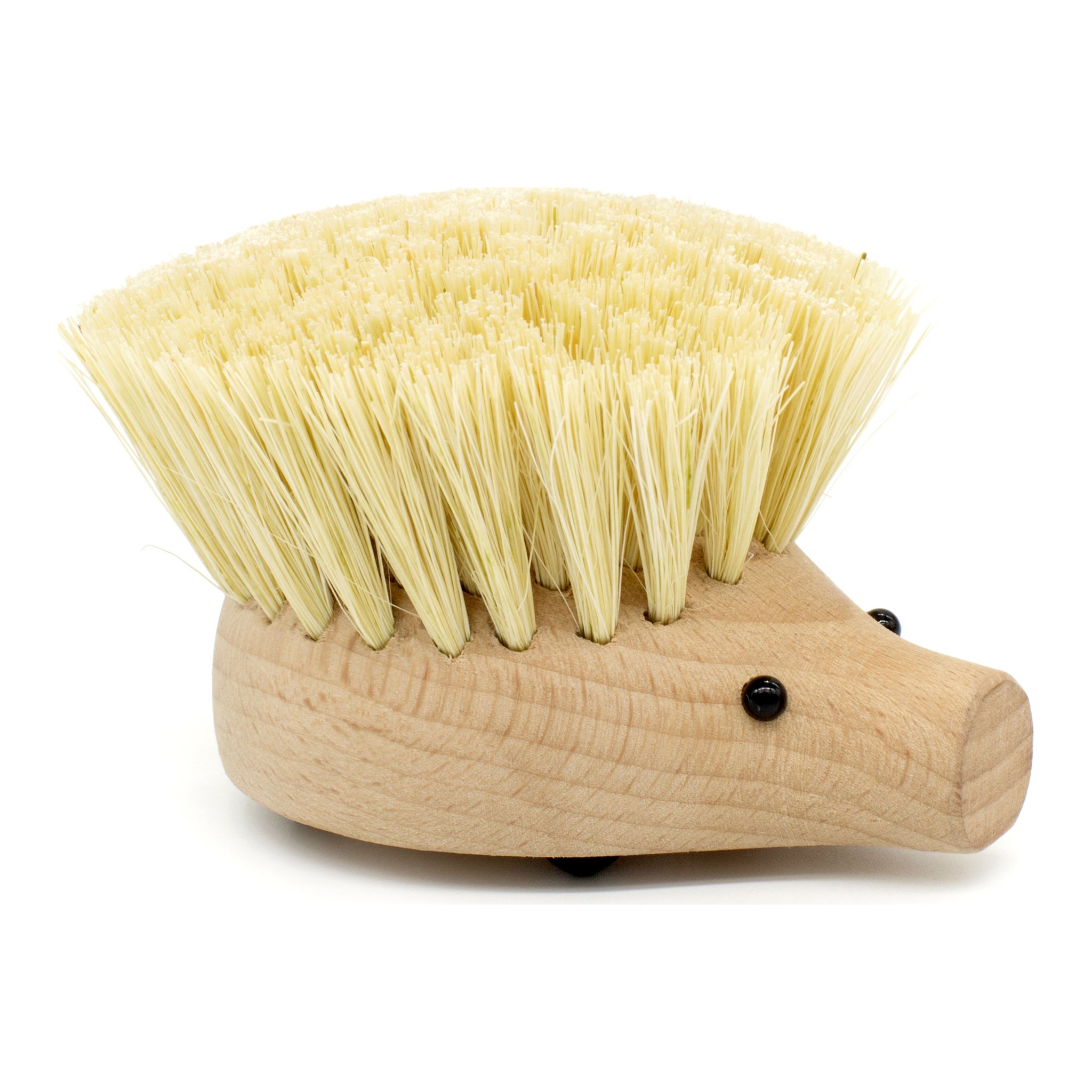 Igel-Spülbürste von der Seite mit Buchenholzkörper und Naturborsten