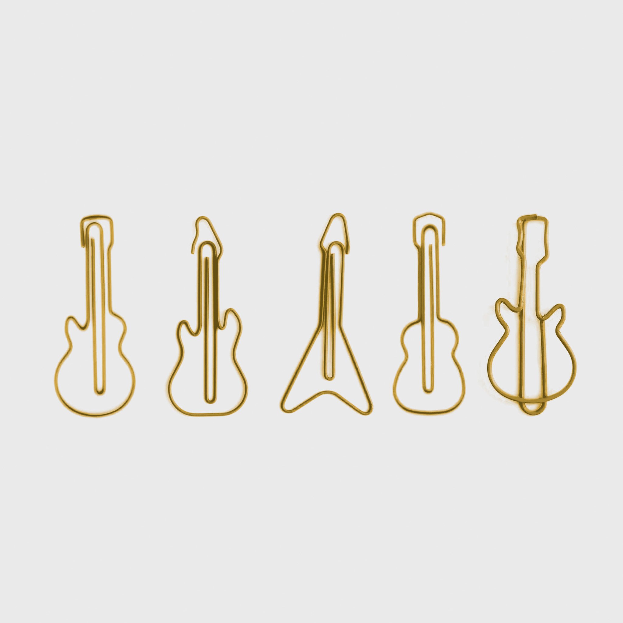 Rockstar Gitarren-Büroklammern – fünf goldene Gitarren-Designs