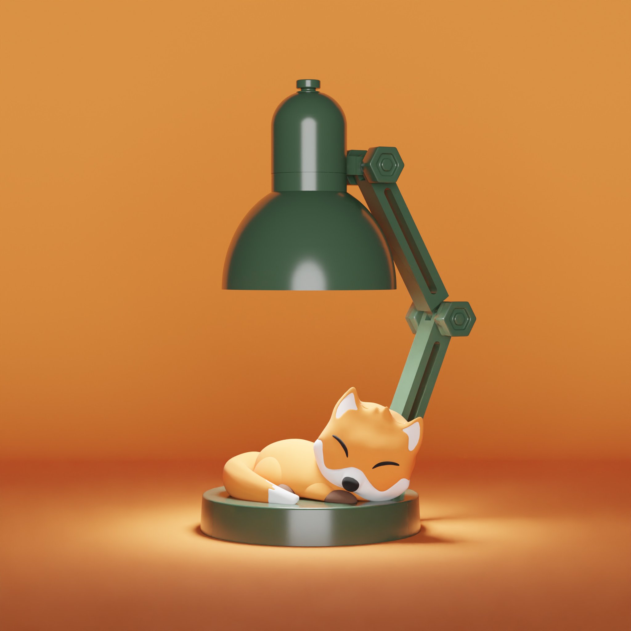 Mini Lampe Fuchs mit schlafendem Fuchs auf orangem Hintergrund