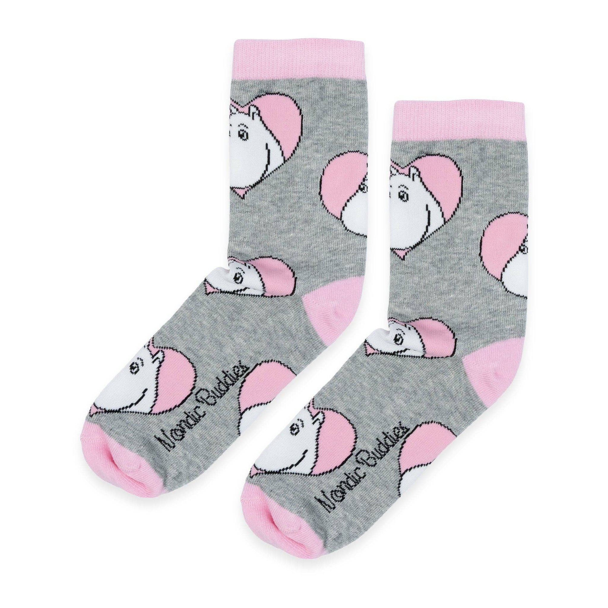 Calze Moomin grigie con Mumin e la Signorina Snork nei cuori, secondo paio della confezione