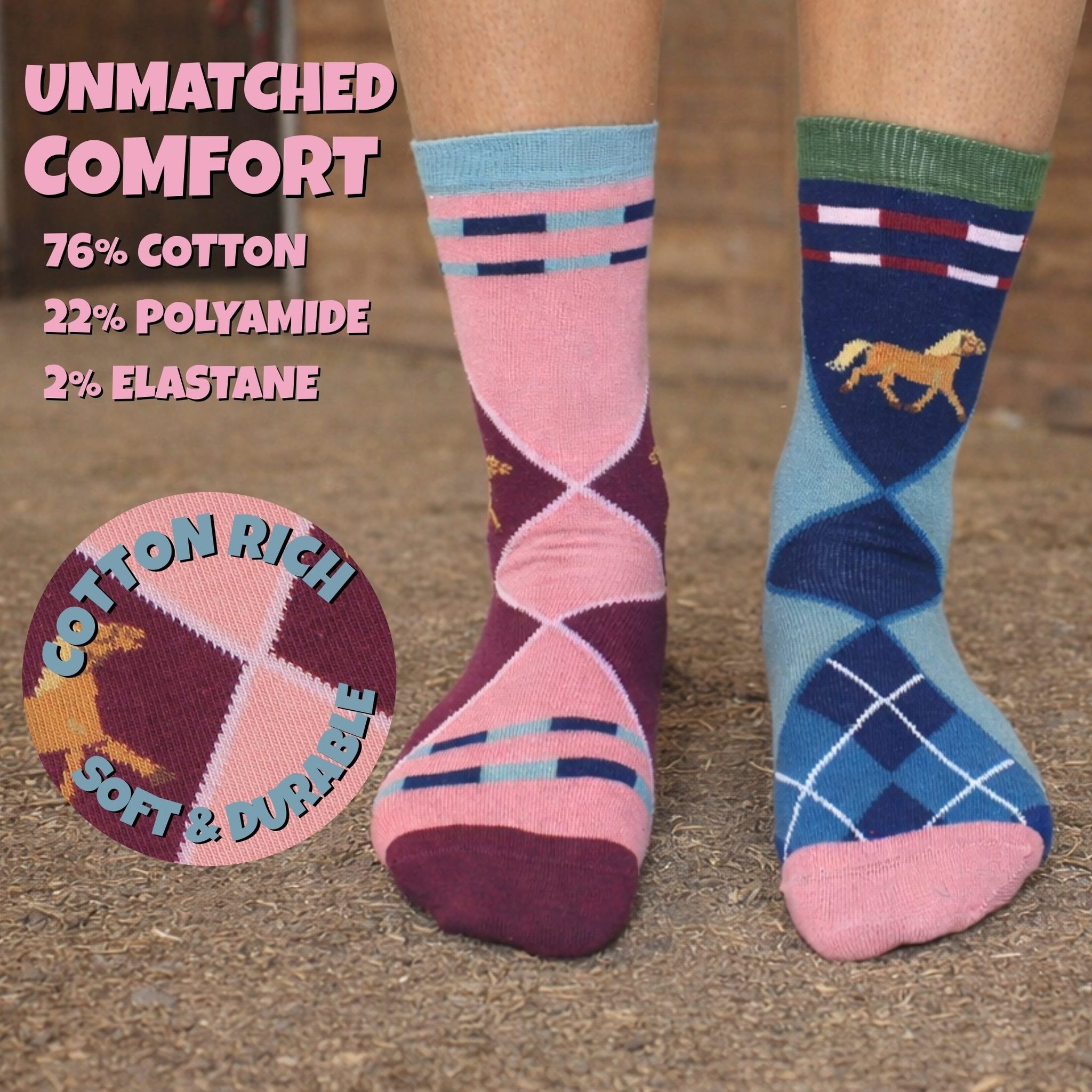 Materialdetail der Saddle Up Socken aus baumwollreichem Mix