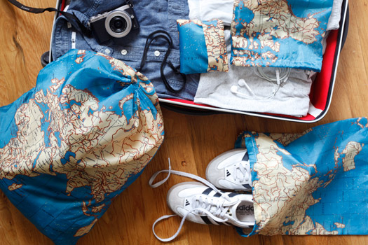 Koffer organisieren Taschen Kikkerland Weltkarte