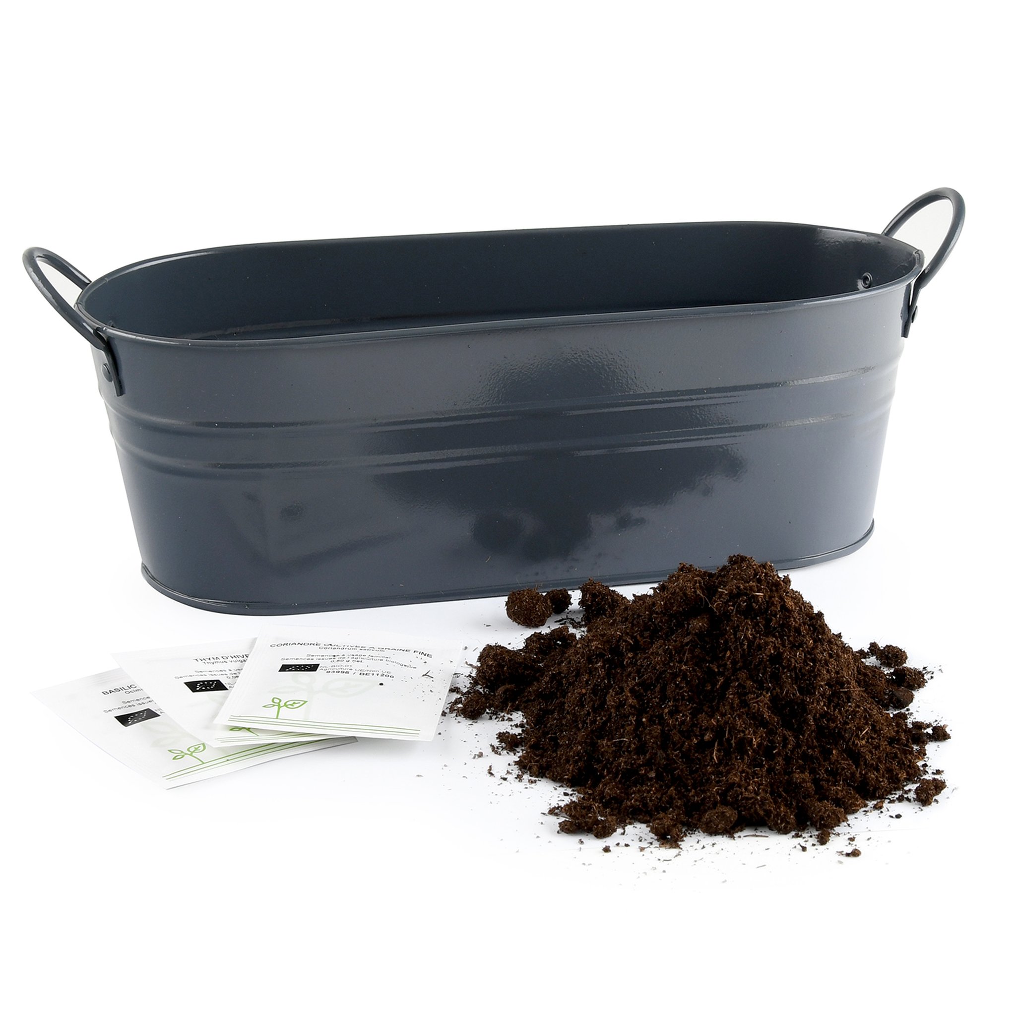 Jardinière Contenu – Jardinière zinc, terreau, sachets de graines