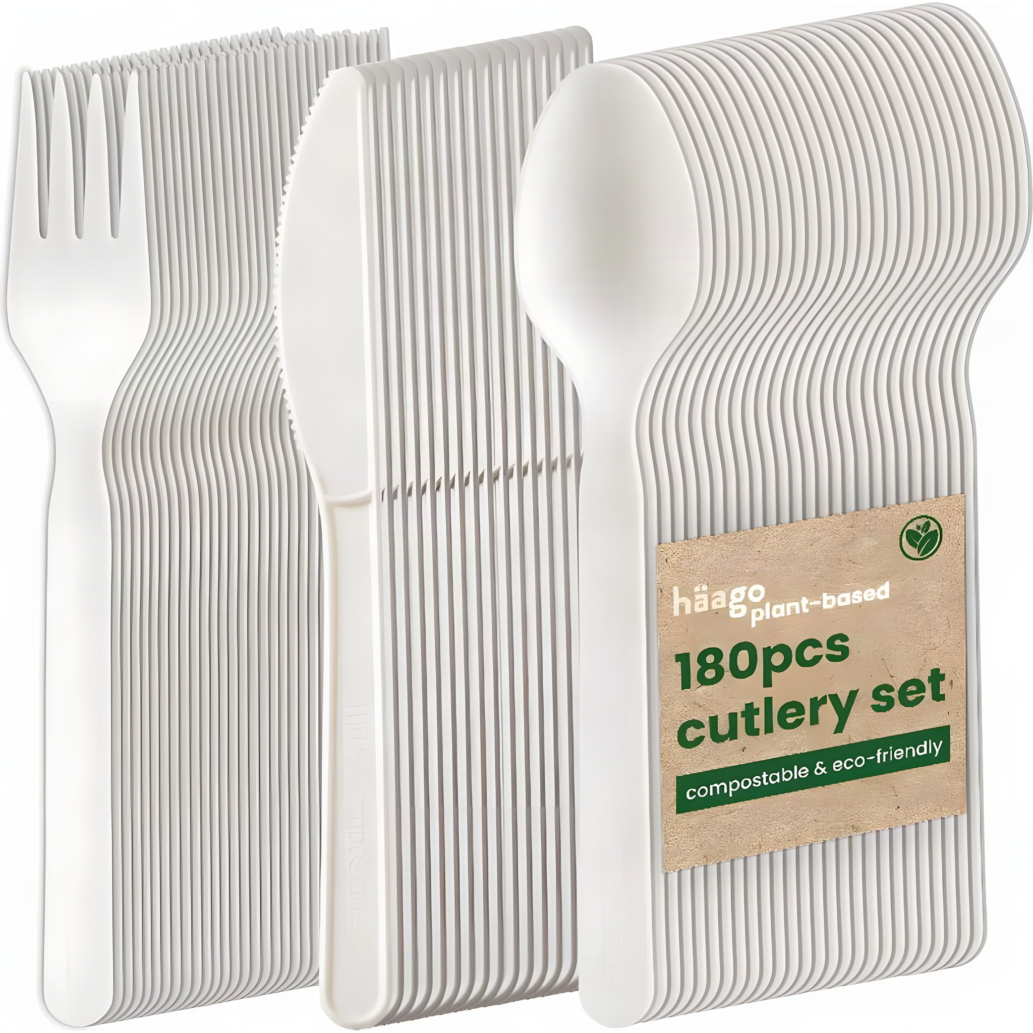 Kompostierbares Besteck-Set &ndash; Weiss (180-teilig)