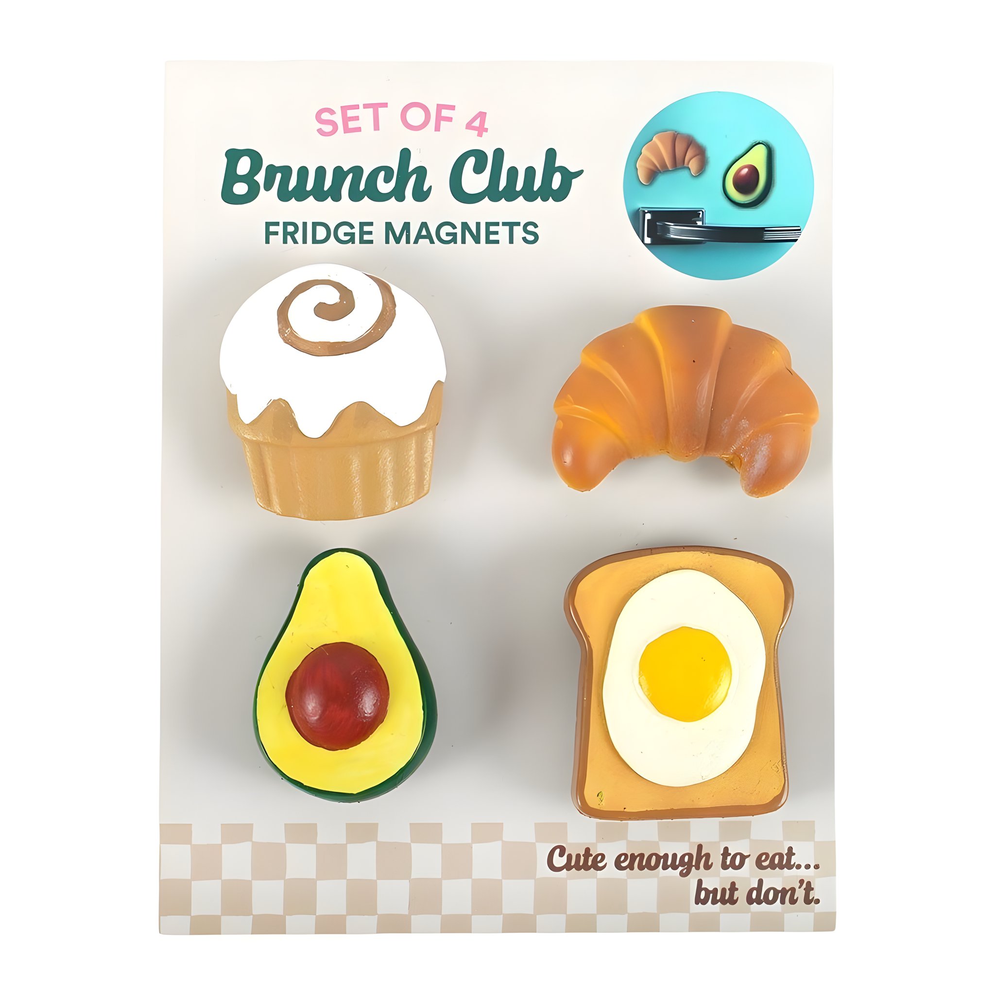 Magnets Brunch Club : roulé à la cannelle, croissant, avocat et toast à l'œuf