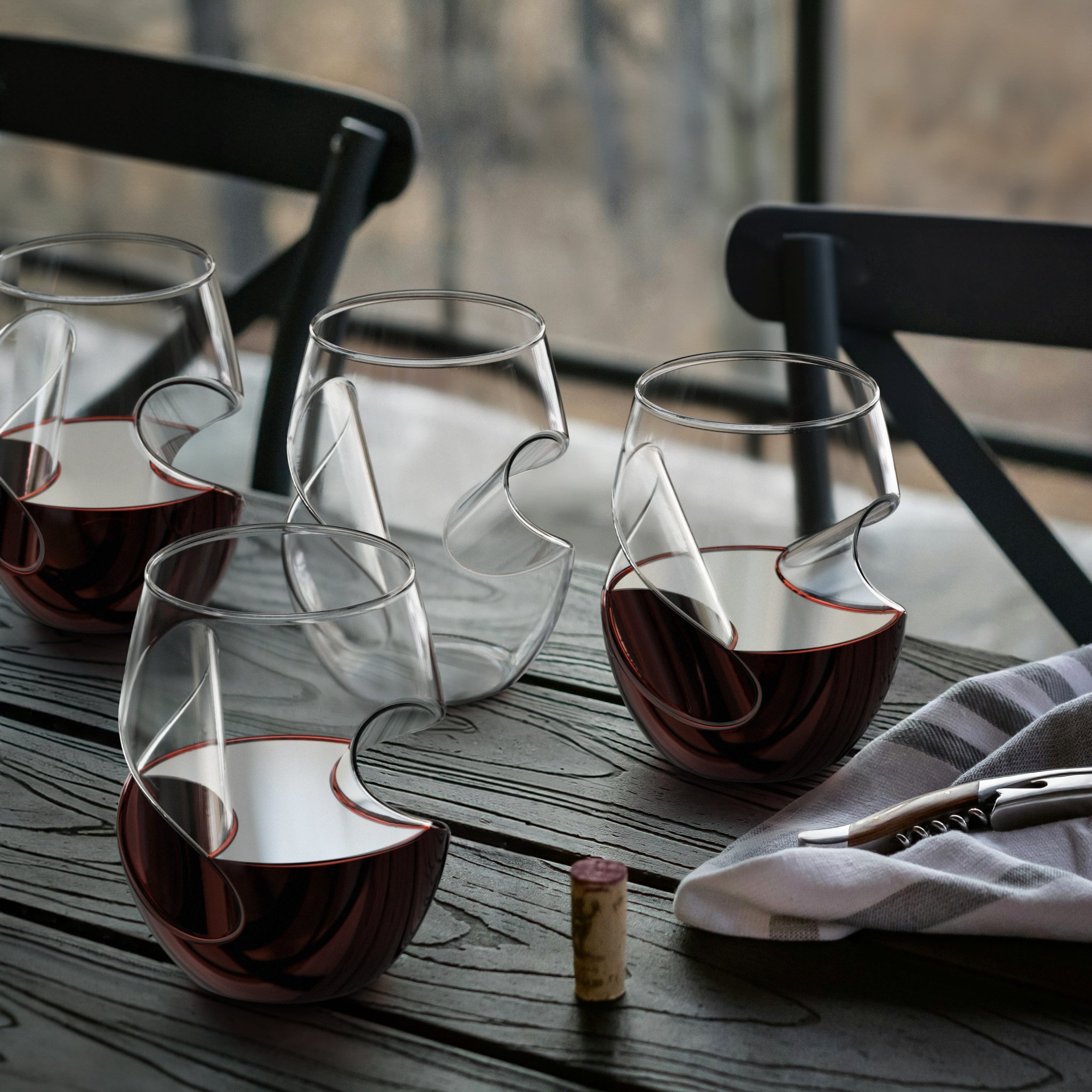 Conundrum Red Wine Glasses Set of 4 on Wooden Table – Lifestyle