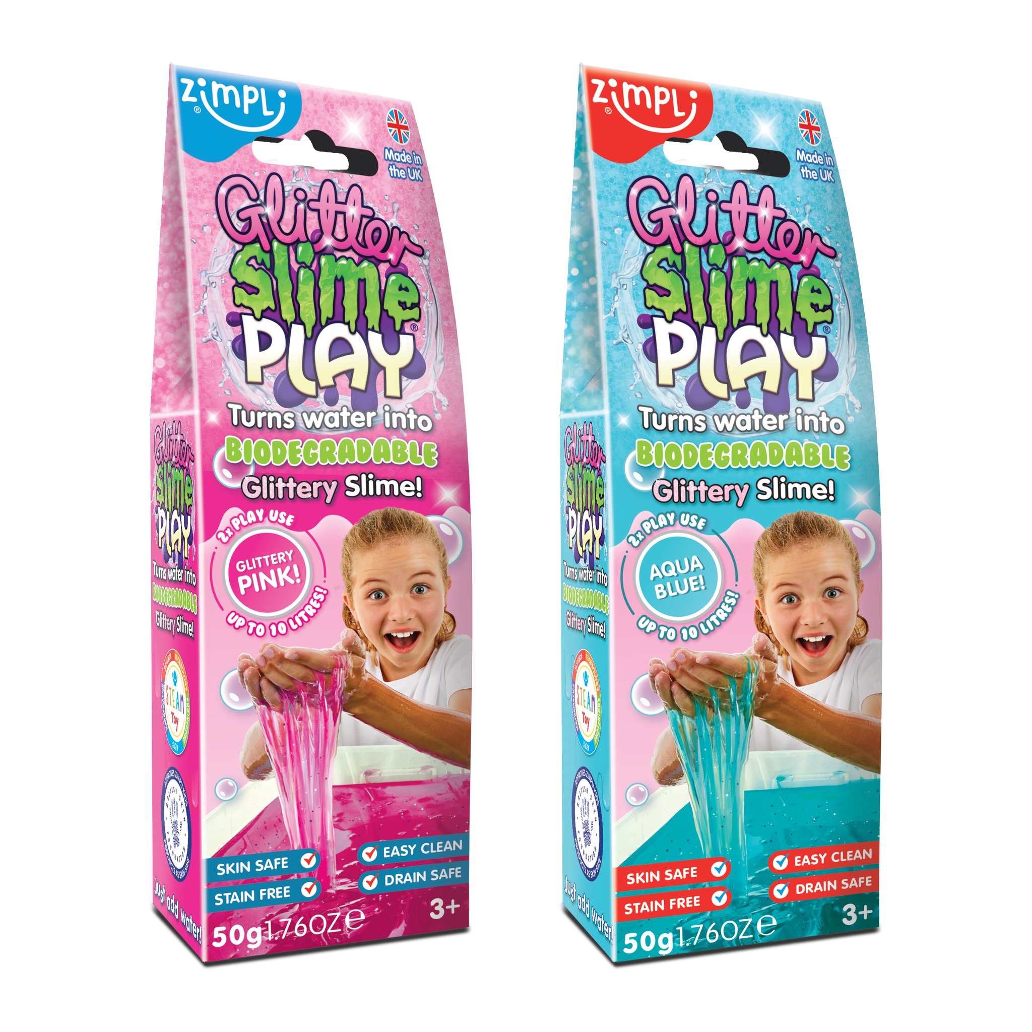 Glitter Slime Play Pink and Aqua: both packs side by side