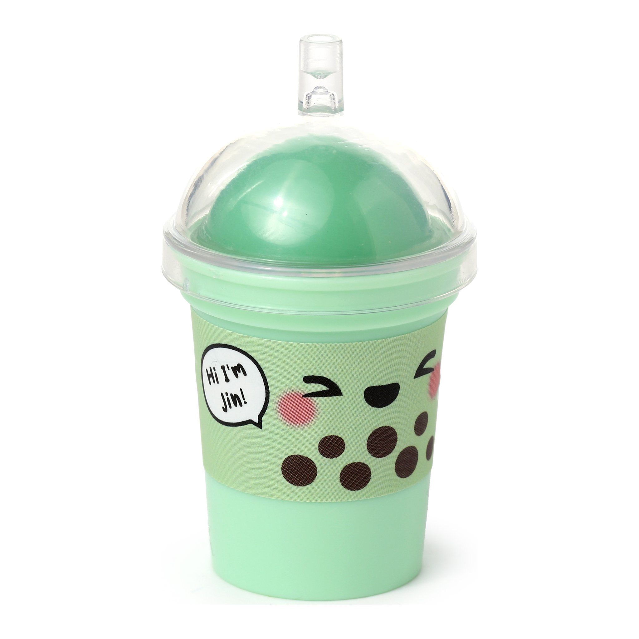 Gruener Bubble-Tea-Becher mit Kuppeldeckel und Strohhalm