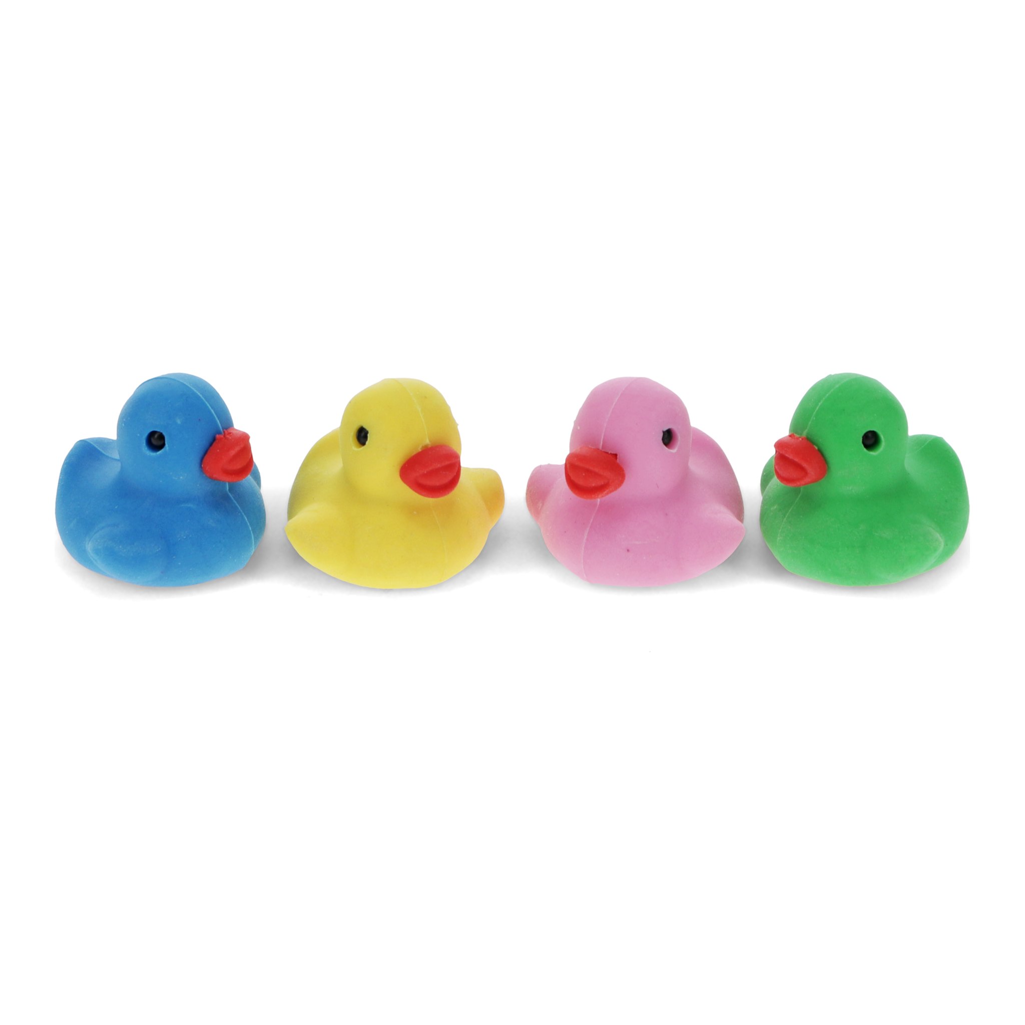 Die vier Enten Radiergummis nebeneinander, freigestellt