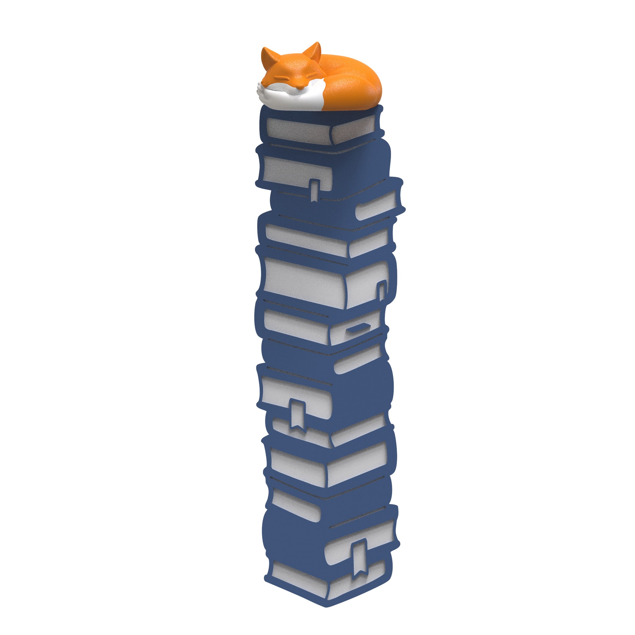 3D-Lesezeichen als Bücherstapel mit schlafendem Fuchs obendrauf