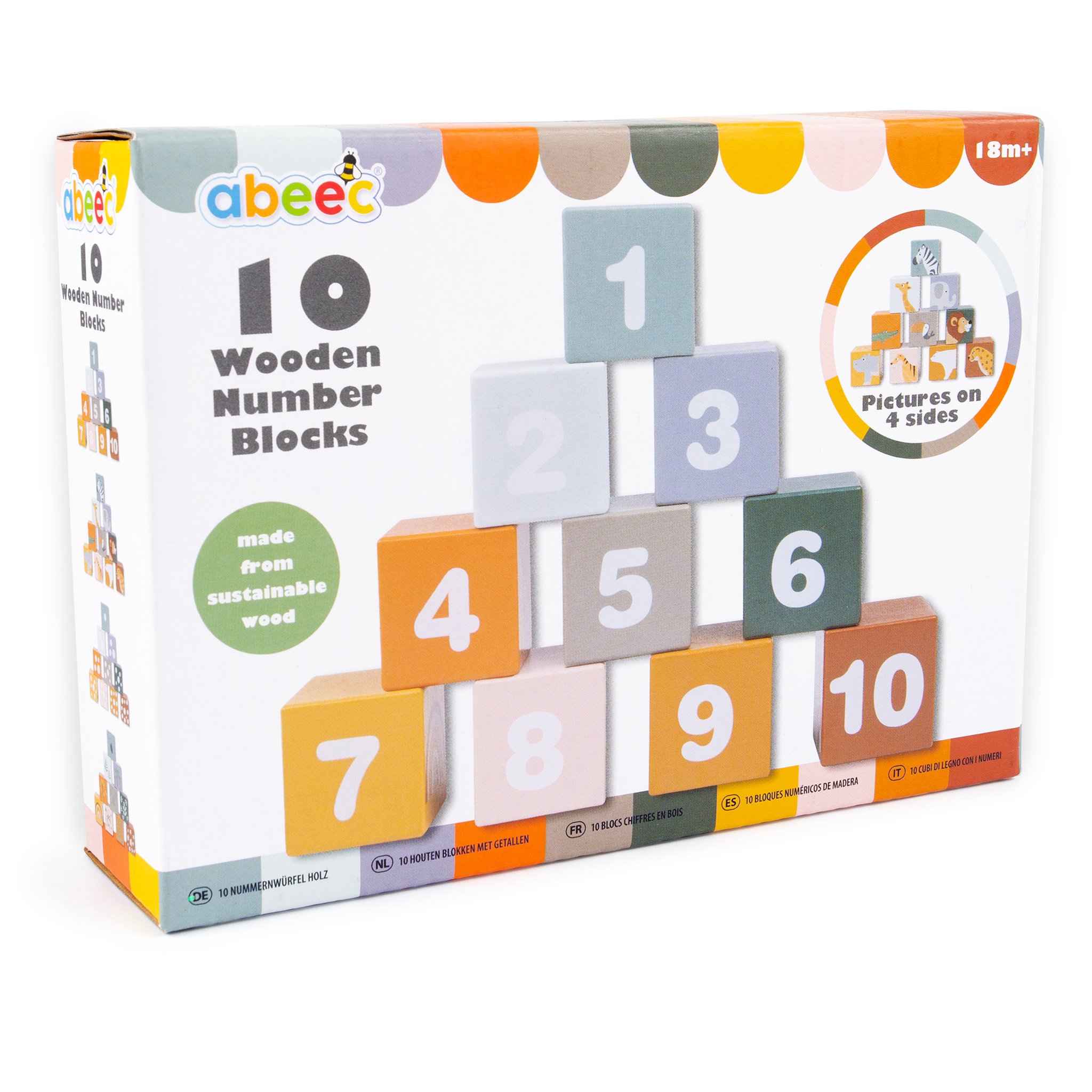 abeec 10 Holzwürfel mit Zahlen in der Verpackung