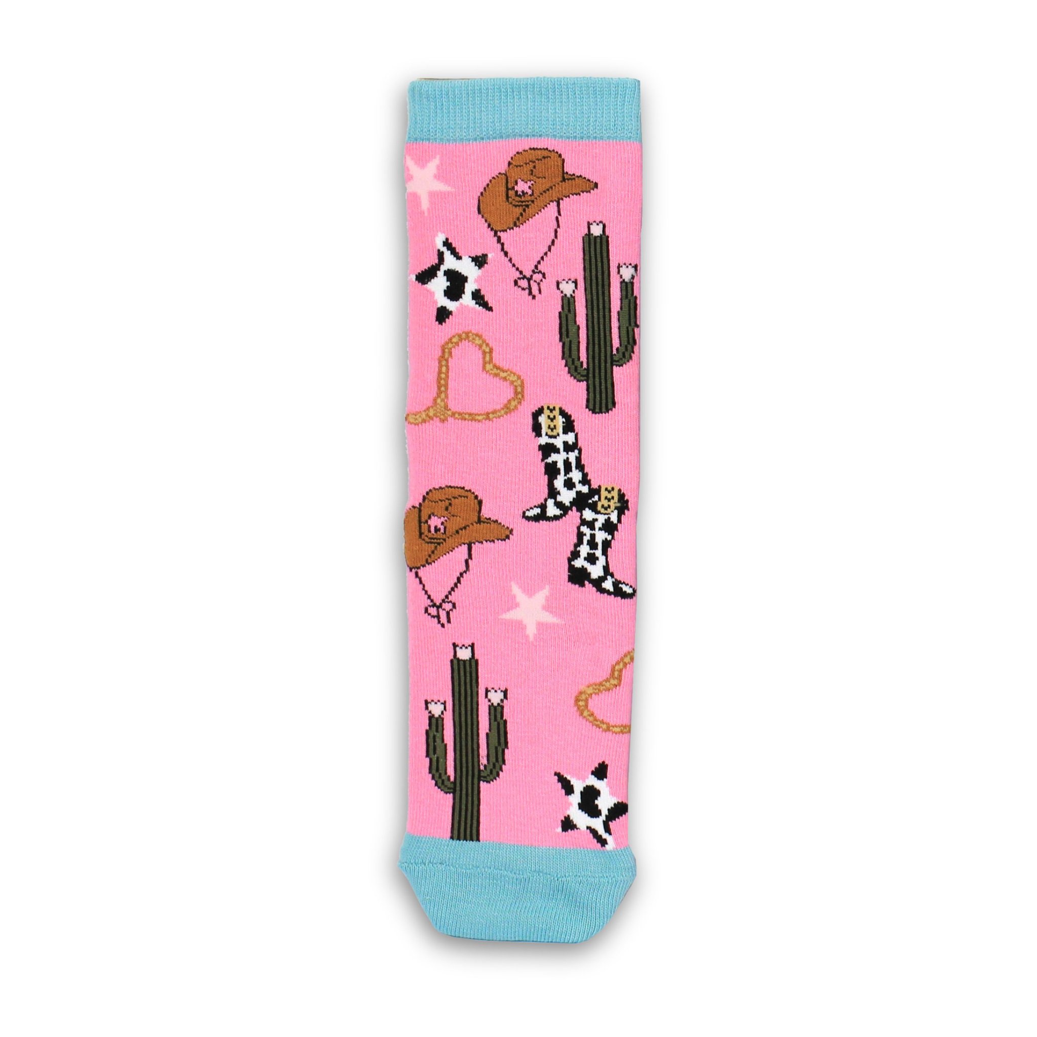 Rosa Socke mit Kakteen, Cowboyhut und Herzen