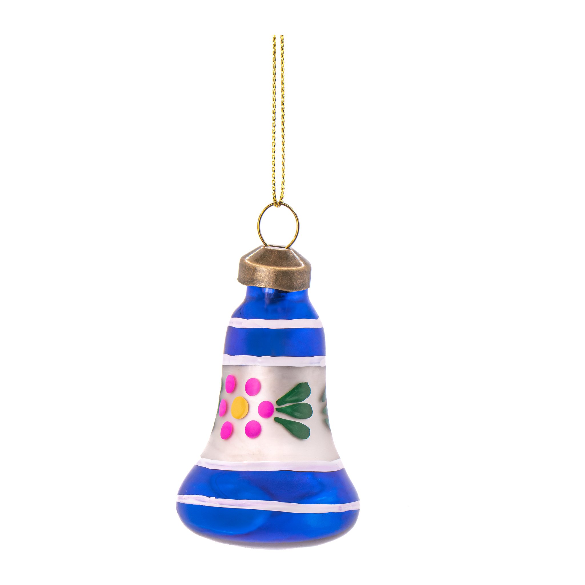 Blaue Vintage-Glocke aus Glas mit Blumenmuster