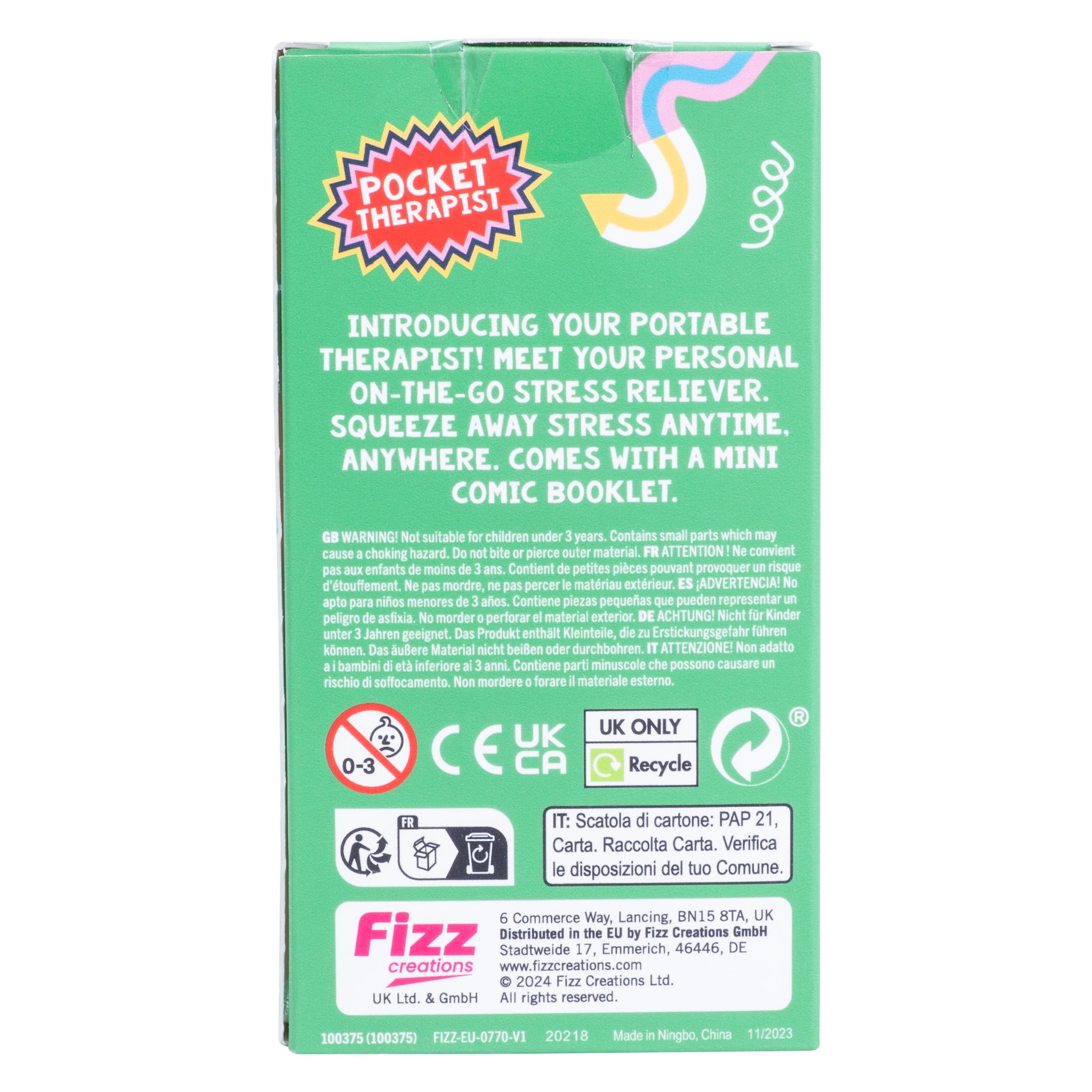 All Things Tiny Therapist Stress-Squeezer Verpackung Rückseite mit Inhalt