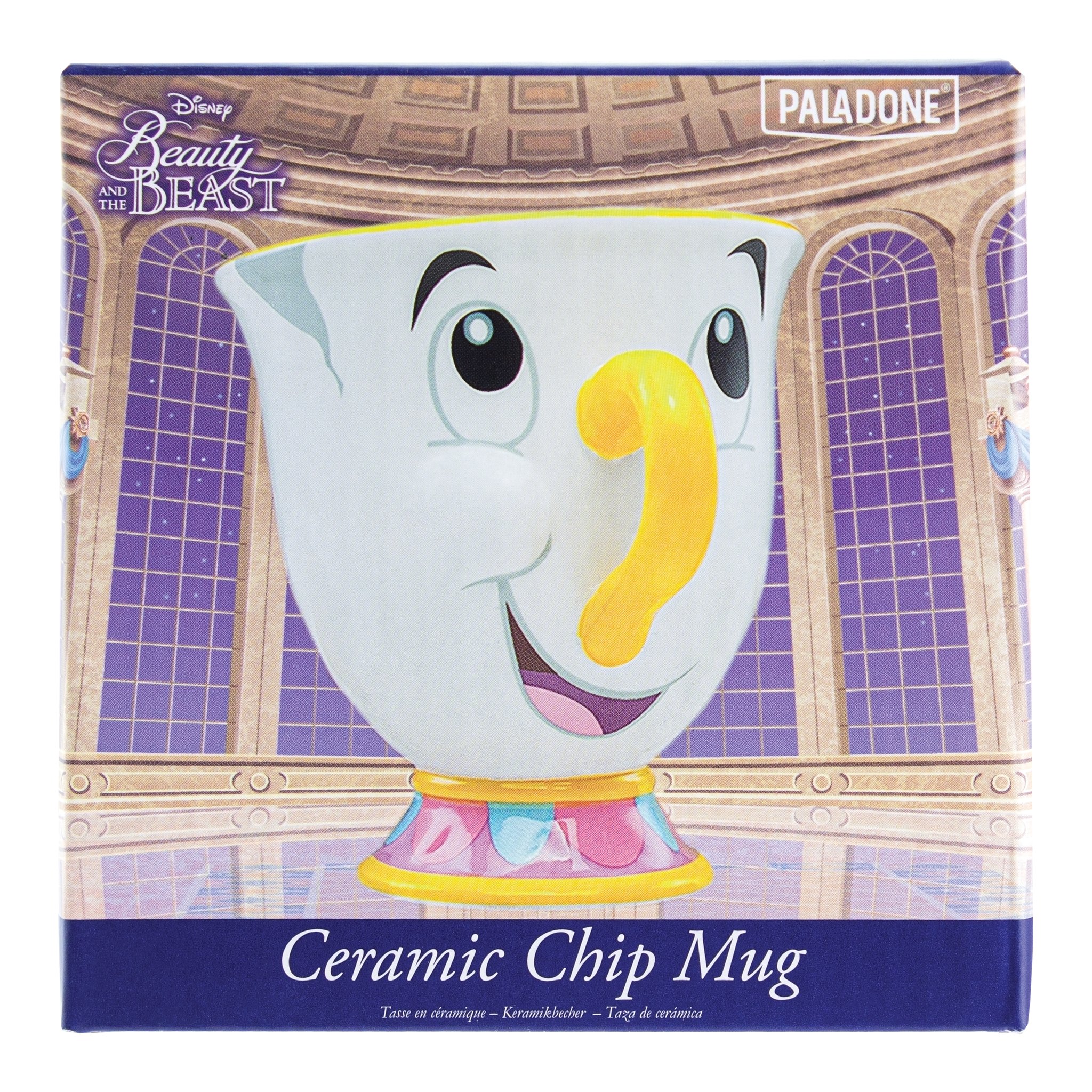 Verpackung der Chip-Tasse im Schlossmotiv