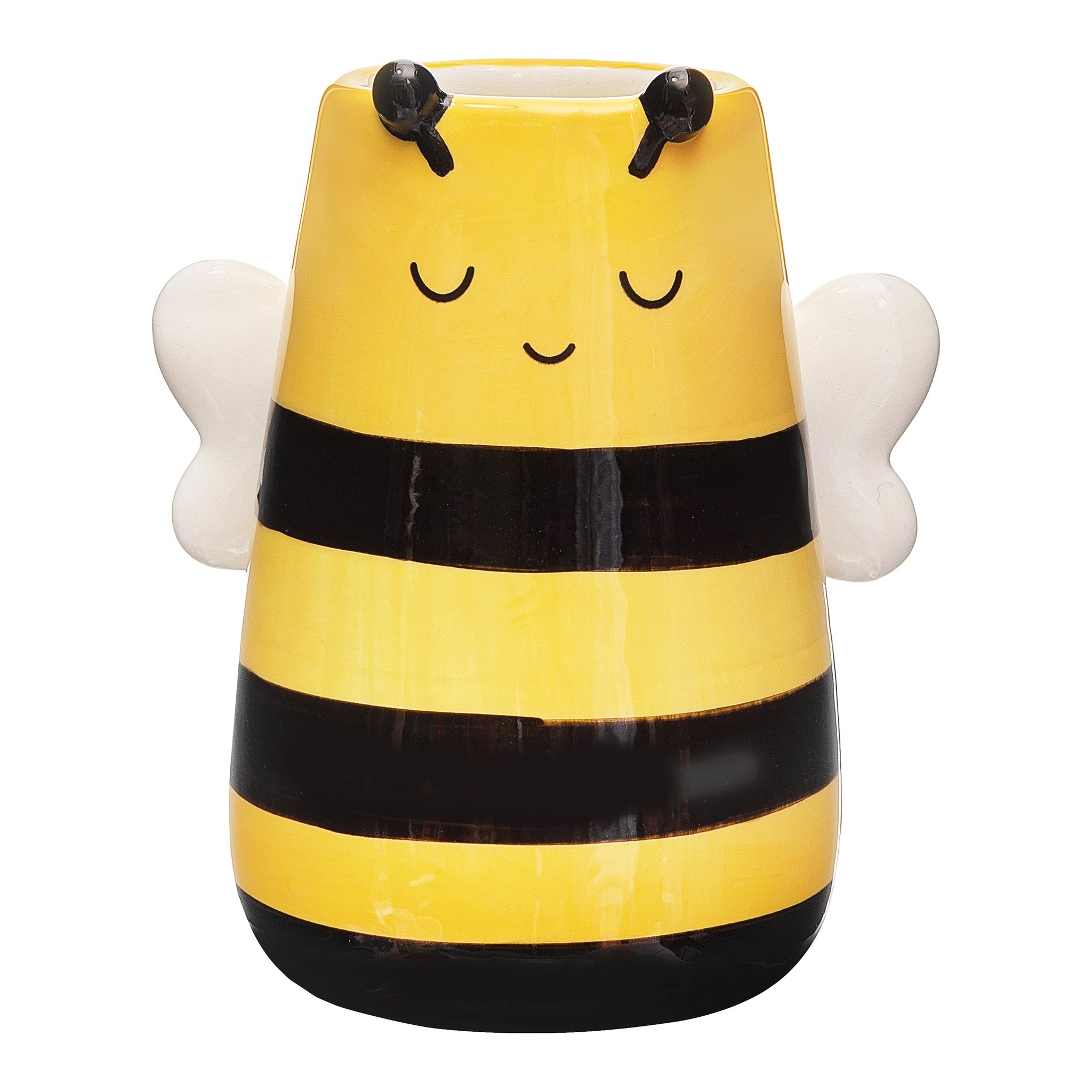 Vaso ape Sass & Belle scontornato, vaso in ceramica gialla con ali e viso