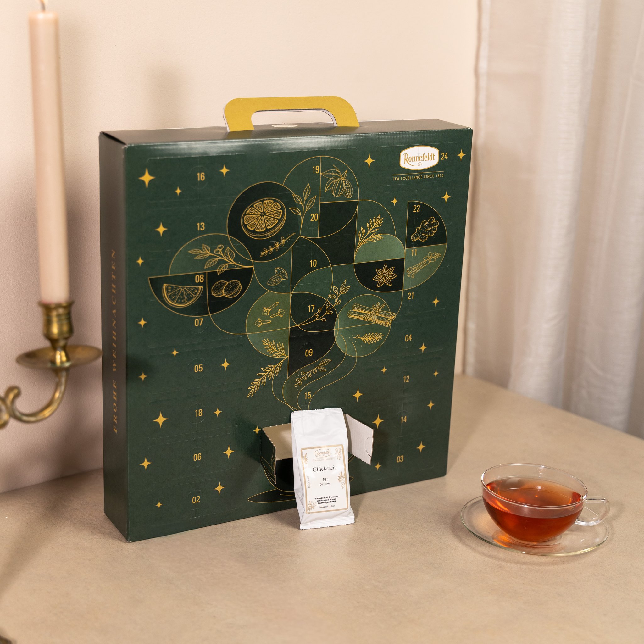 Porte ouverte du calendrier de l'Avent thé avec le sachet Glückszeit