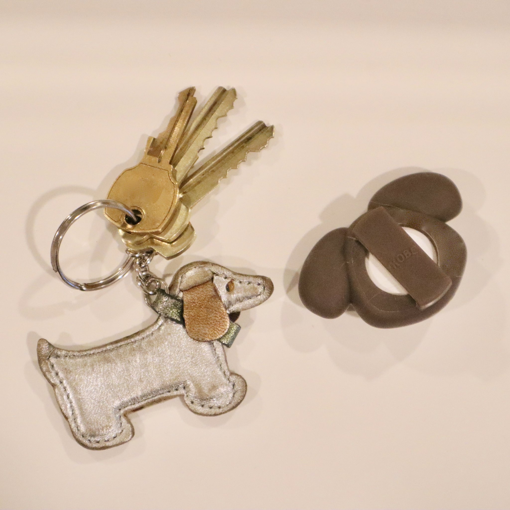 AirTag-Halter für Hunde neben Schlüsseln mit Hunde-Anhänger