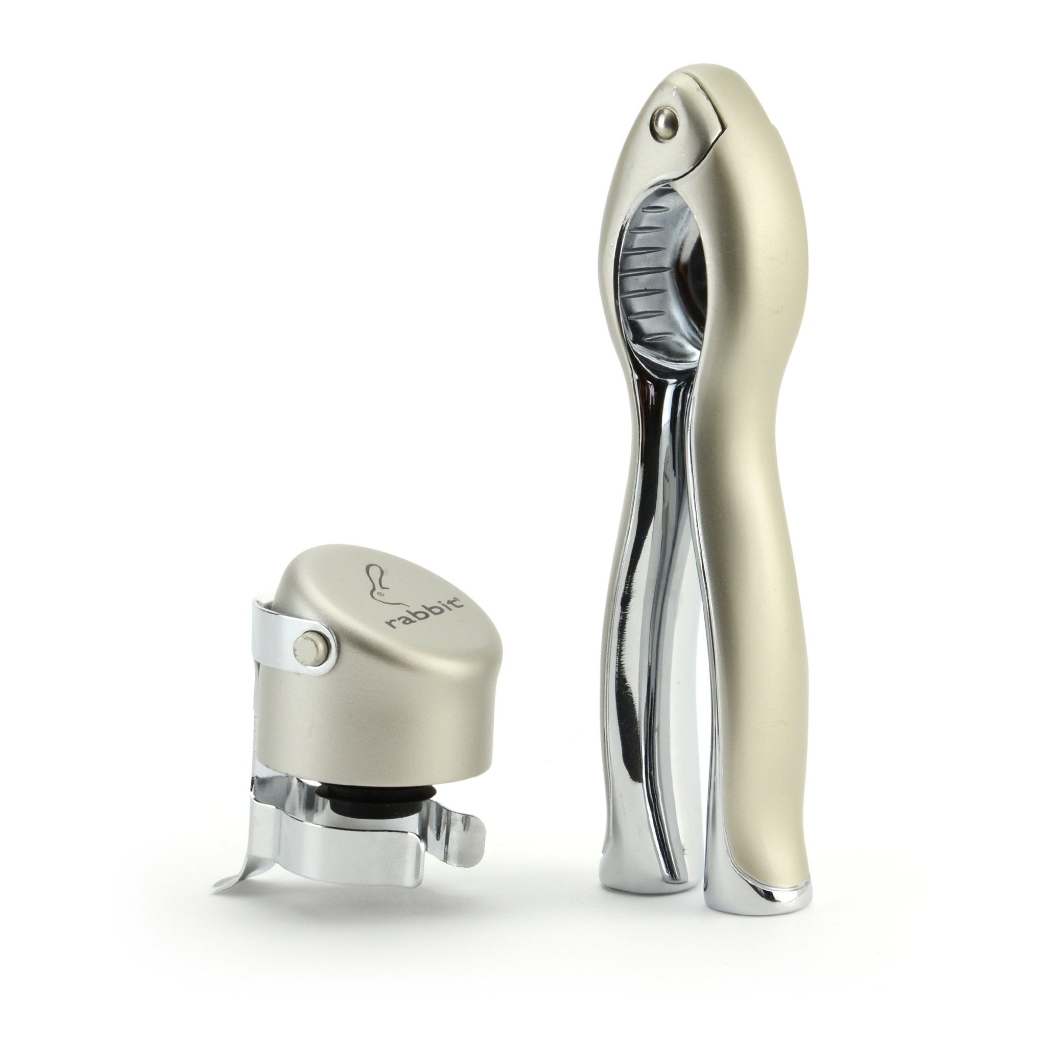 Set per champagne Rabbit con pinza stappa-tappi e tappo salva-bollicine, finitura color champagne