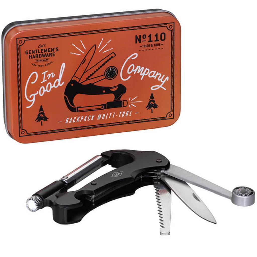 Wild &amp; Wolf Gentlemen's Hardware Carabiner Multi Tool with Torch in Tin