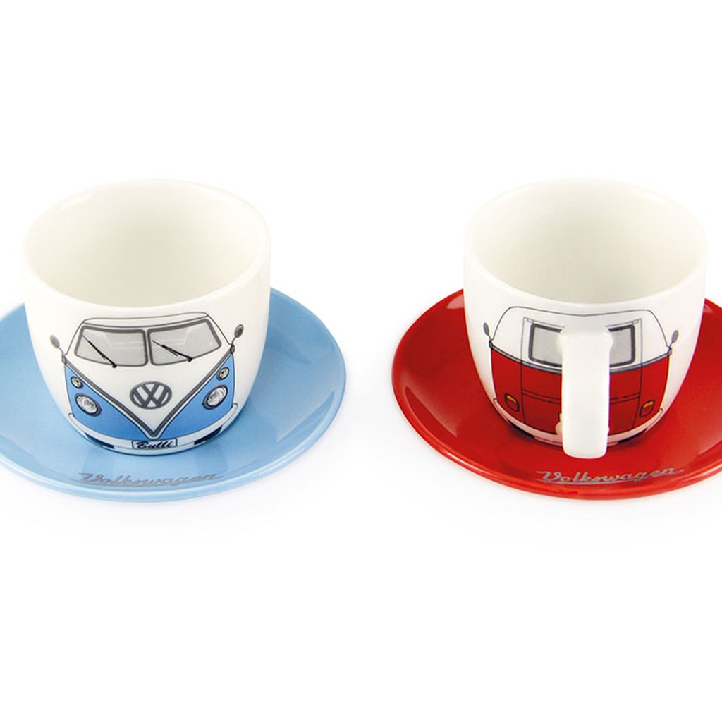 VW T1 Espresso Taassen Set Blau und Rot von Brisa