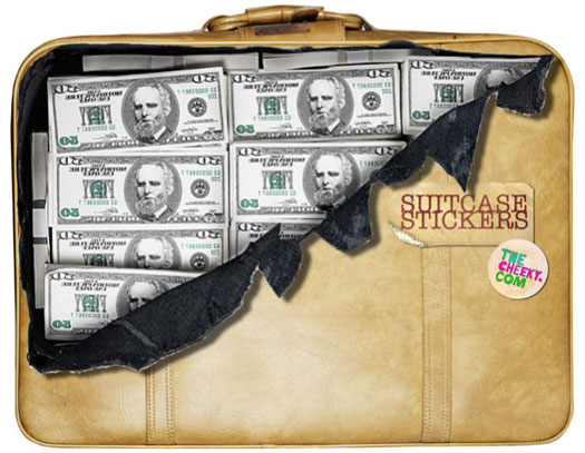 Reisekoffer vollgepackt mit Geldscheine Aufkleber
