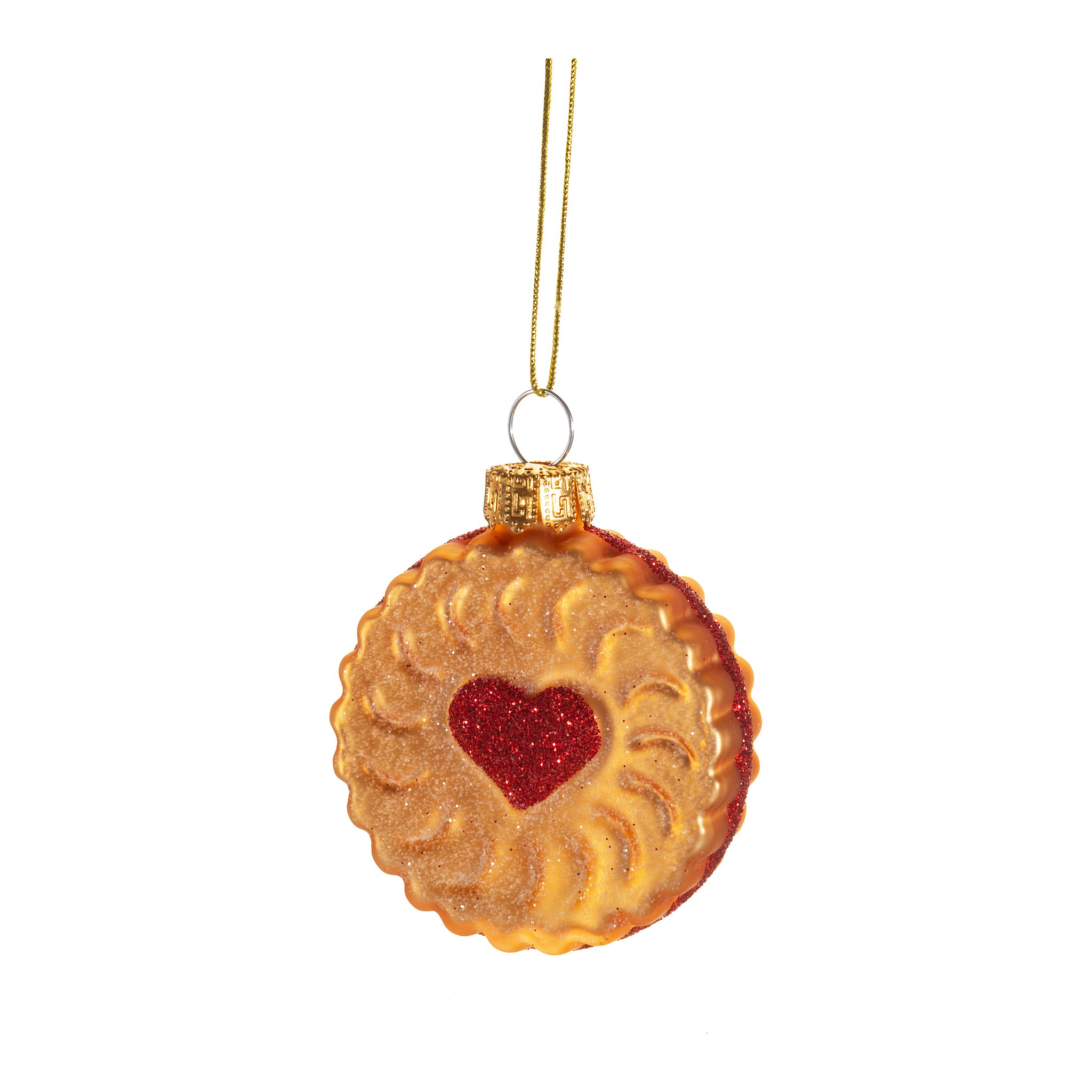 Décoration de Noël biscuit à la confiture Sass & Belle, ornement en verre avec cœur rouge, détourée