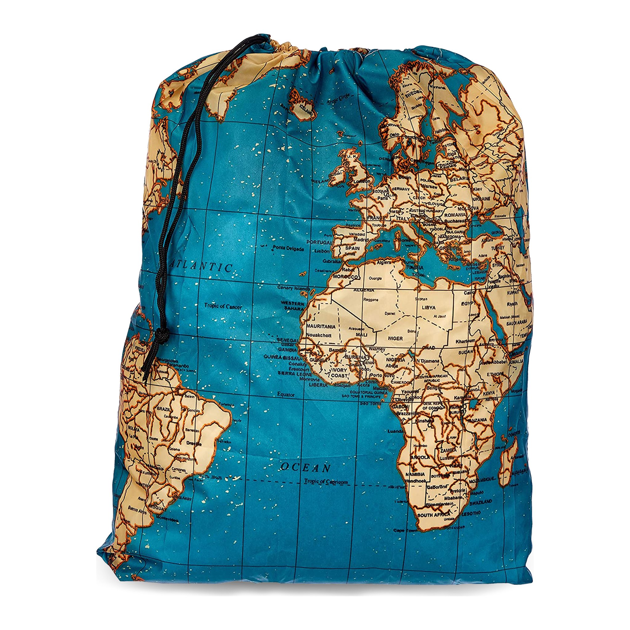 Le sac à linge carte du monde à cordon, face avec l'Europe et l'Afrique