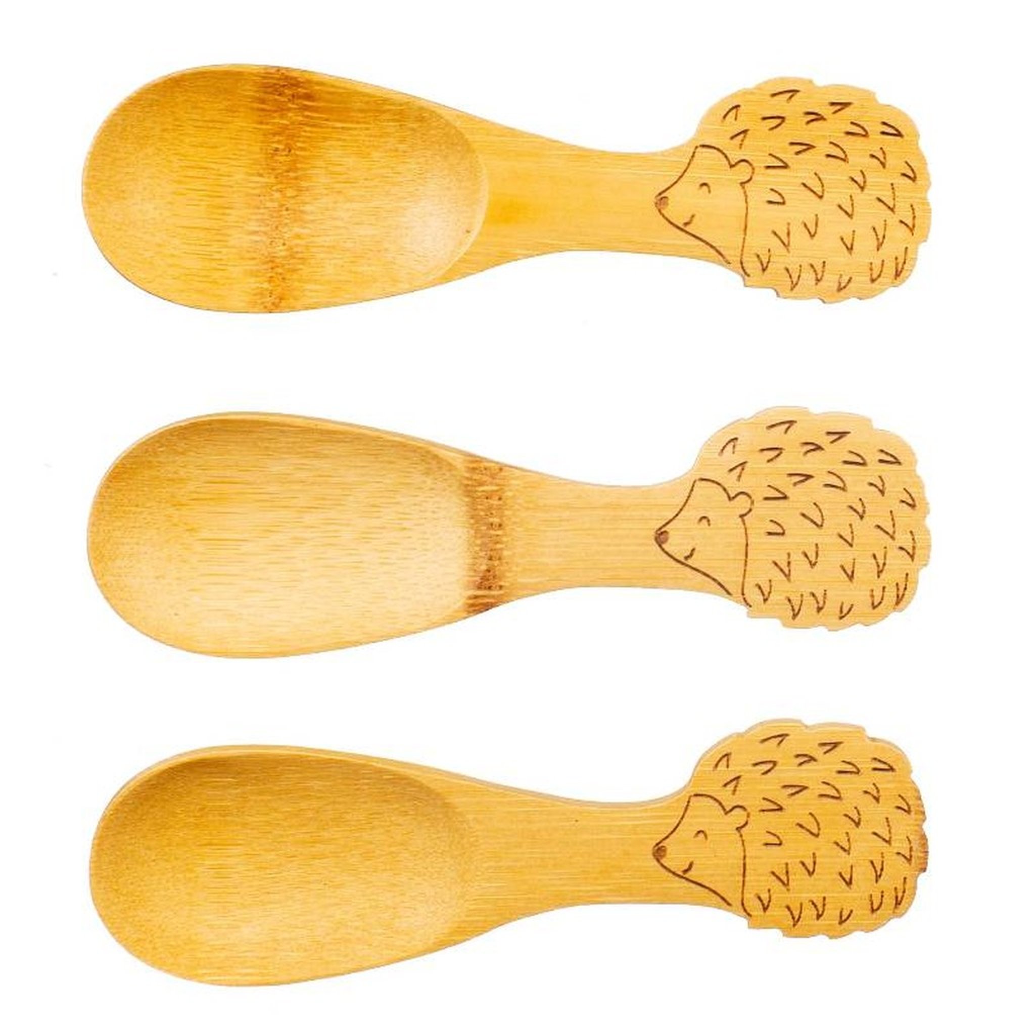 Three bamboo spoons with hedgehog handle from the set, cut-out