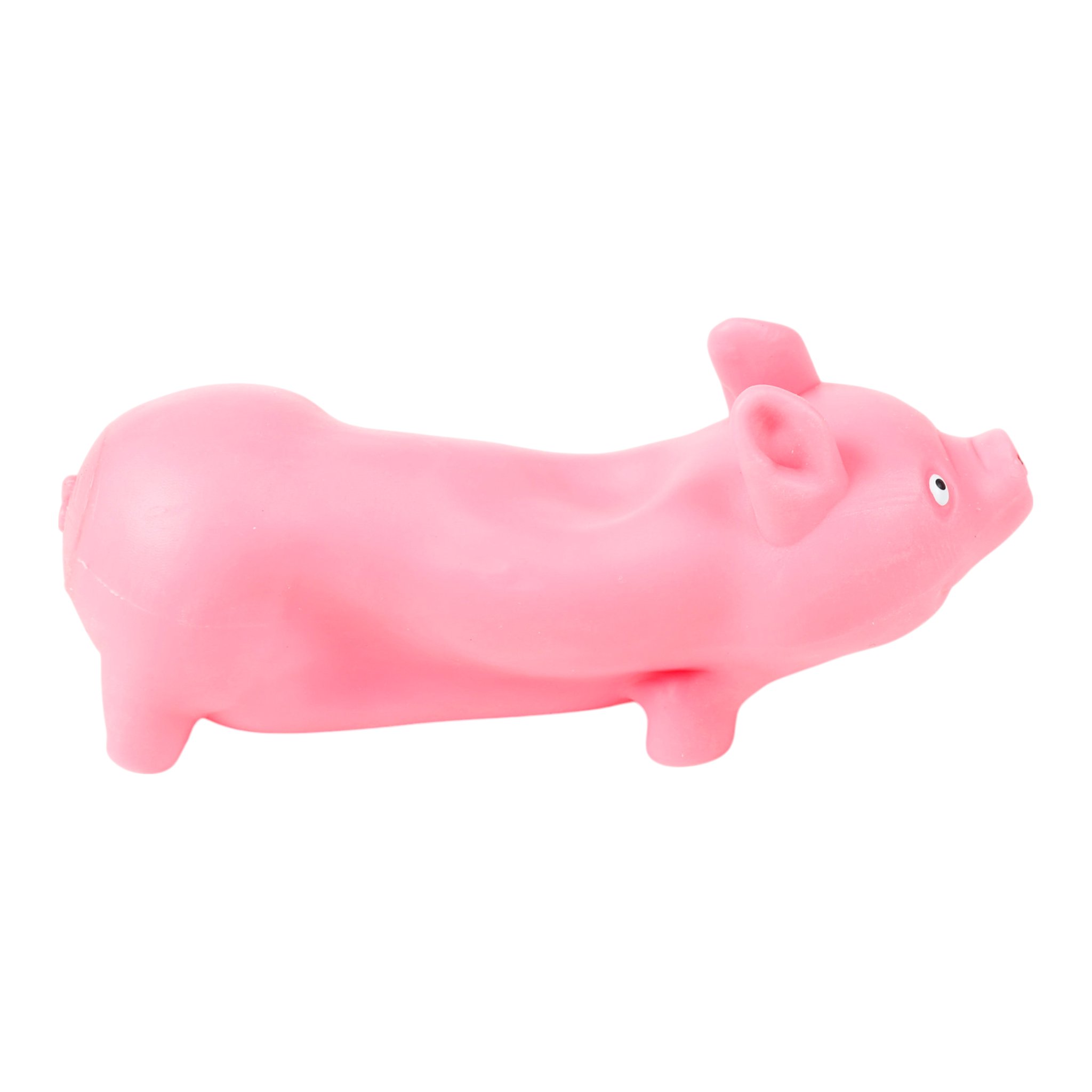 Cochon anti-stress rose etire en longueur, de profil