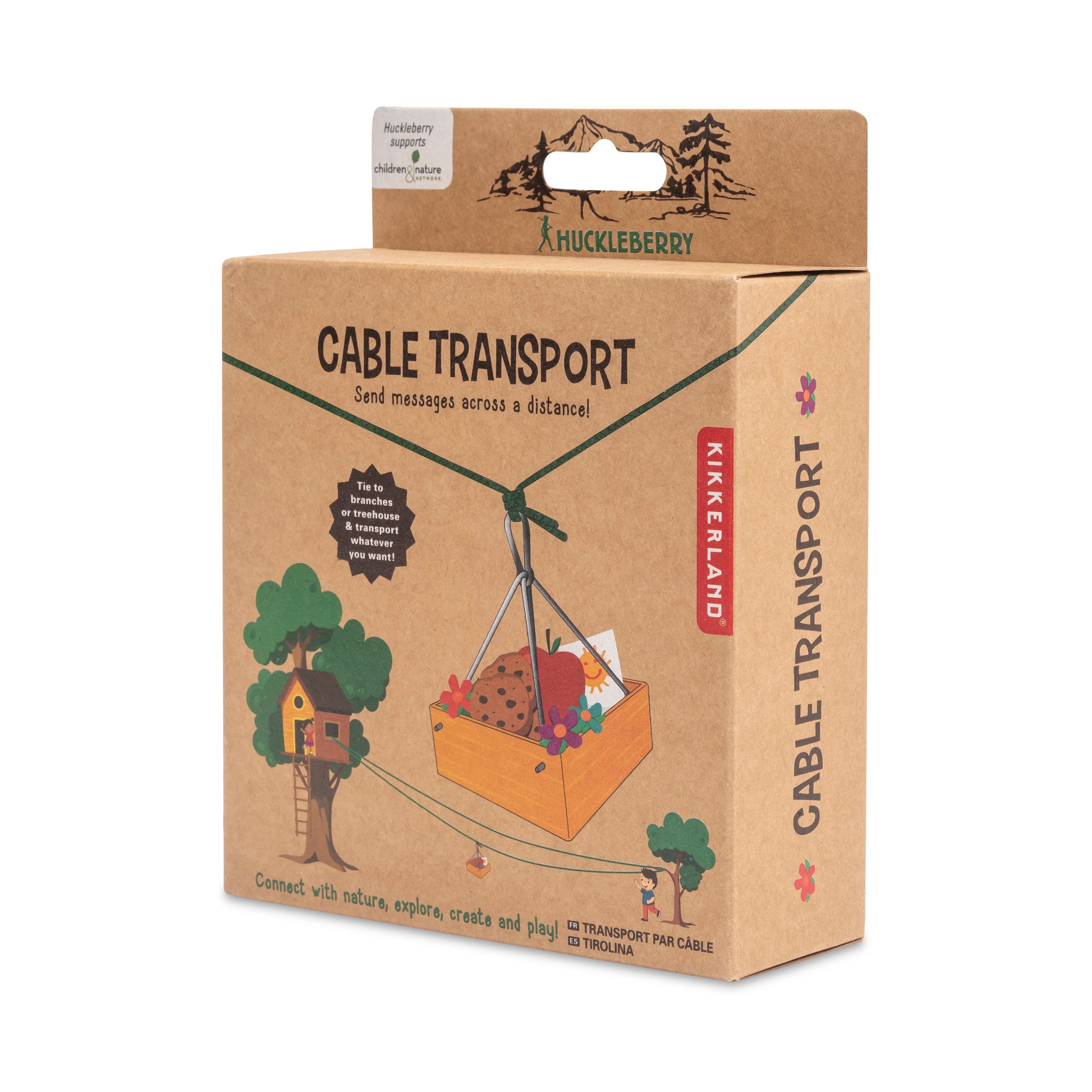 Huckleberry Cable Transport Verpackung — Kraftkarton-Schachtel mit Baumhaus-Illustration