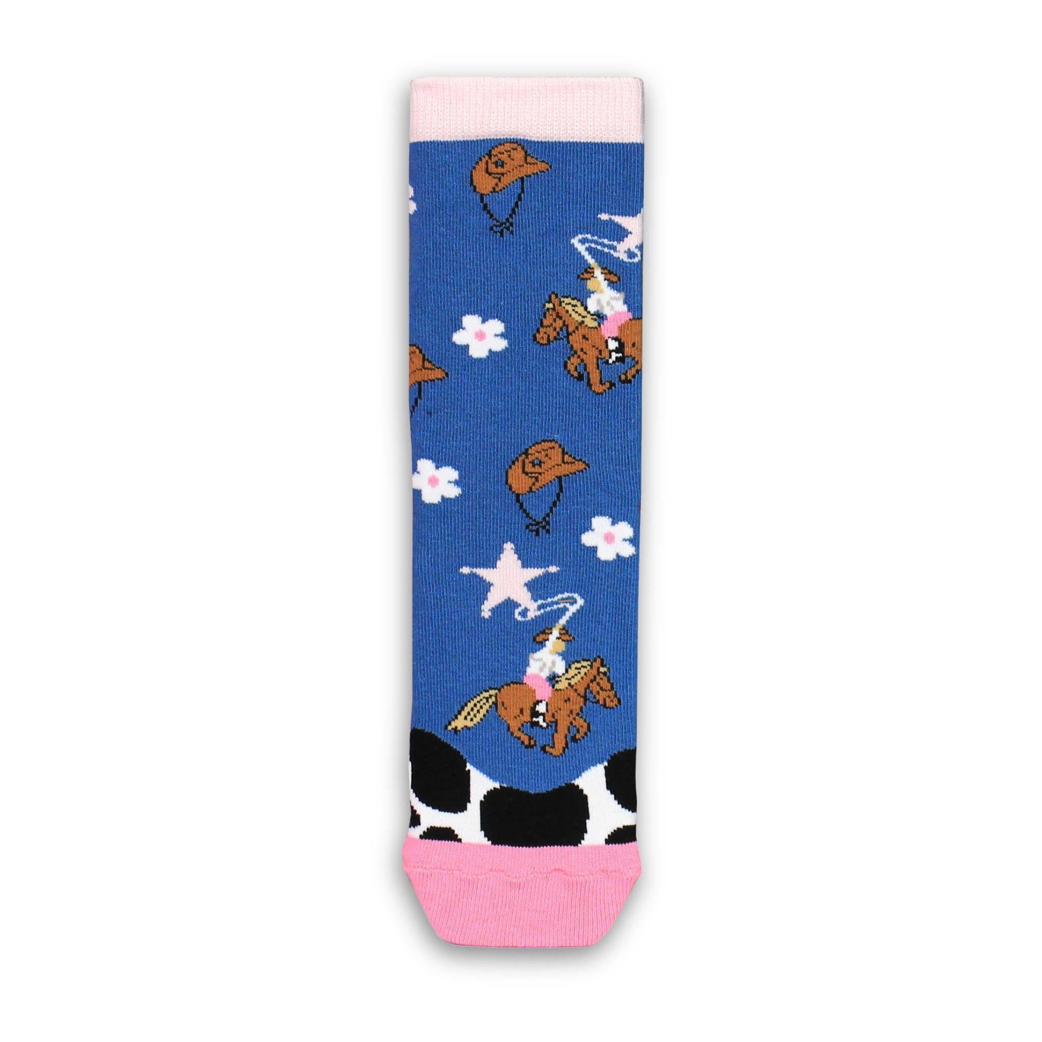 Blaue Socke mit Reiterin und Blumen