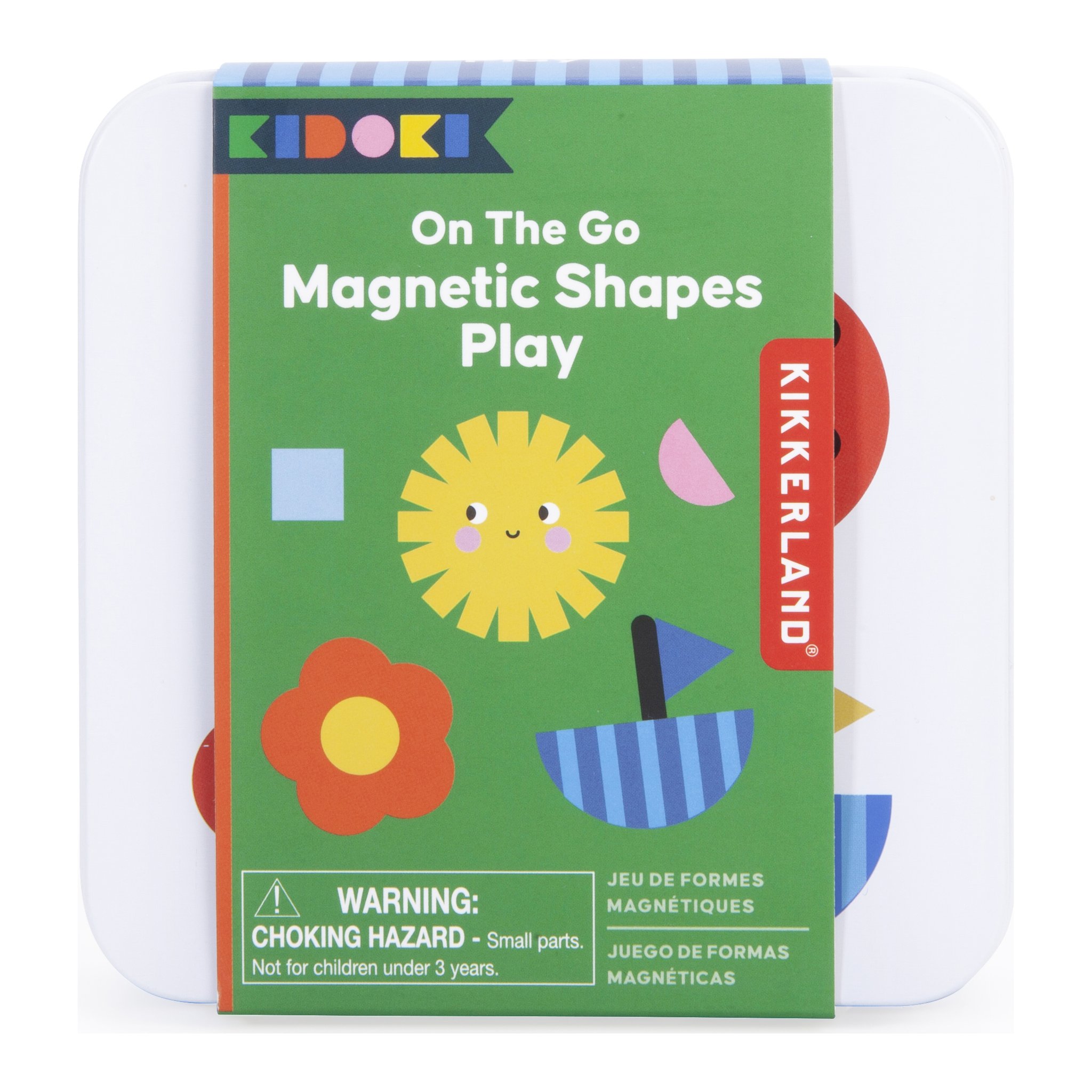 Jeu de formes magnétiques dans l'emballage vert « On The Go Magnetic Shapes Play » de Kidoki