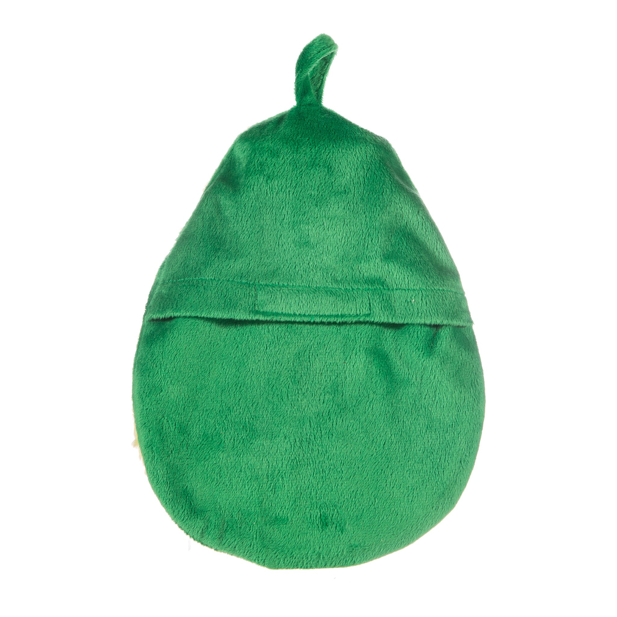 Avocado Wärmflasche von Sass & Belle, grüne Rückseite mit Öffnung für die Flasche