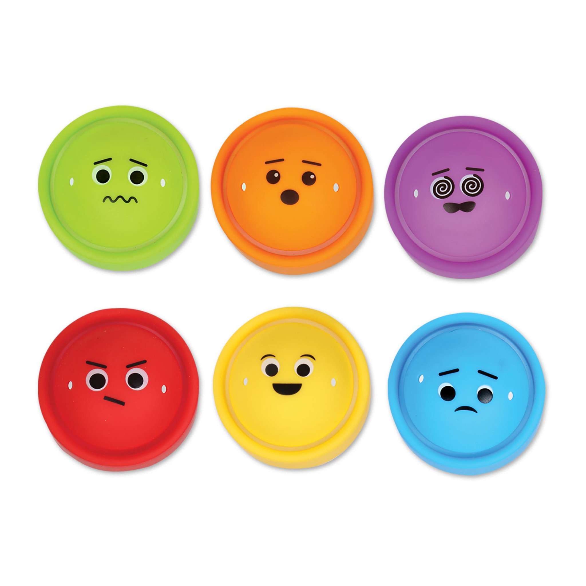 Sechs Rainbow Emotions Poppers von oben mit verschiedenen Emoji-Gesichtern