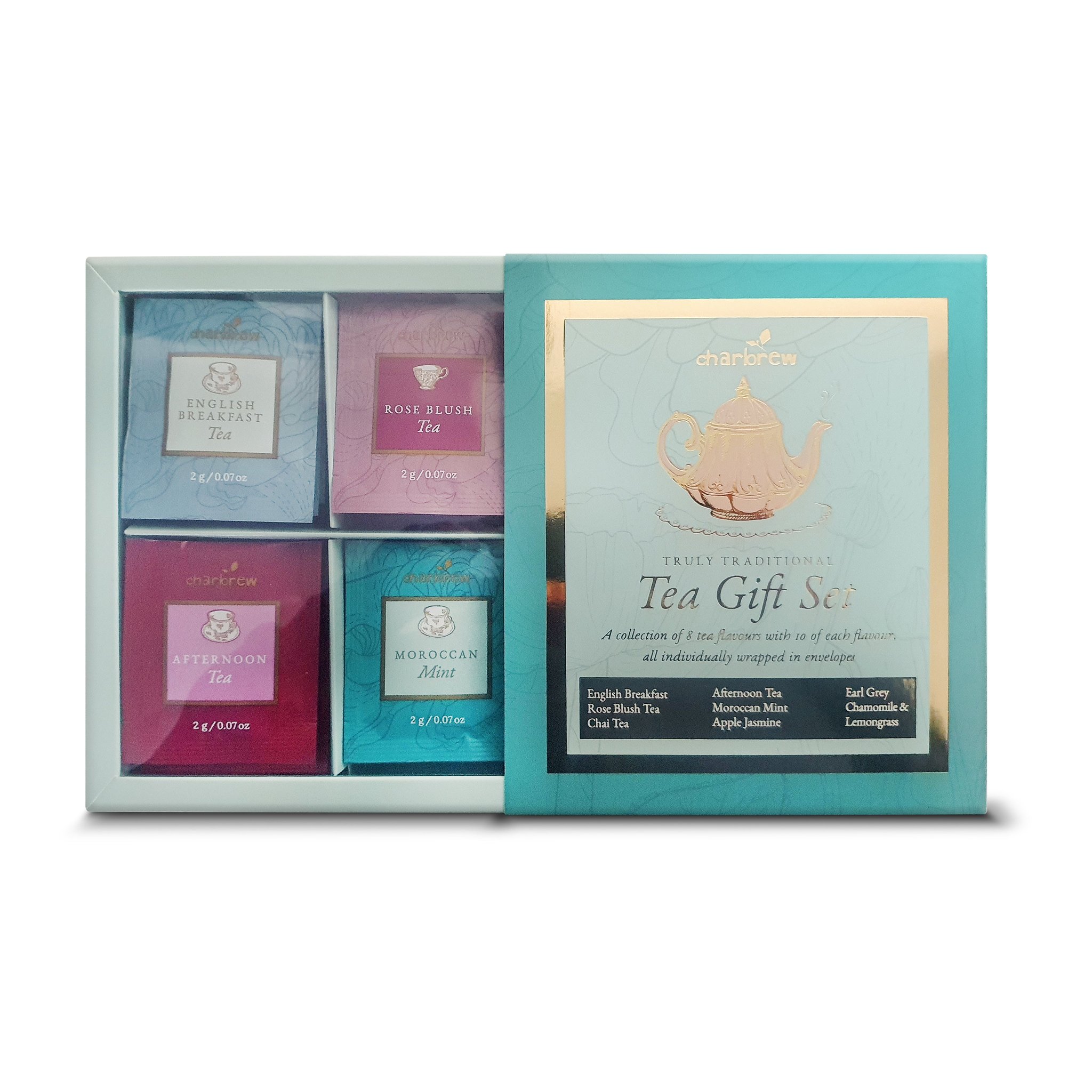 Truly Traditional Tee-Set mit seitlich geschobenem Deckel und farbigen Teeschachteln
