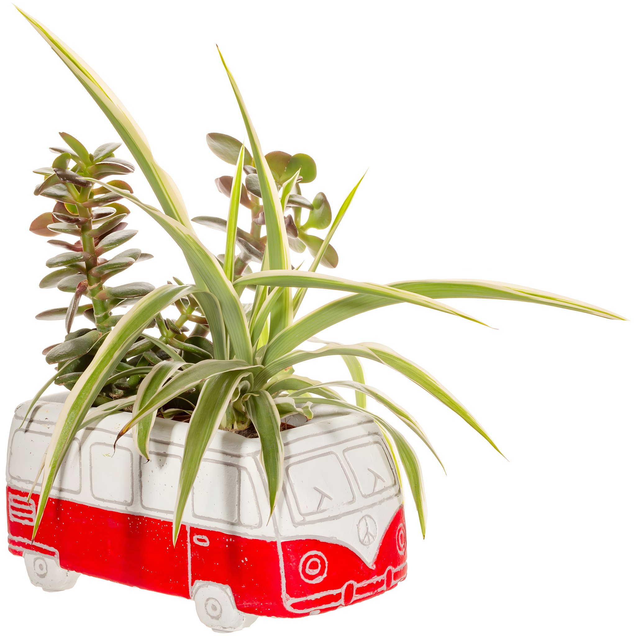 Roter Campervan Blumentopf