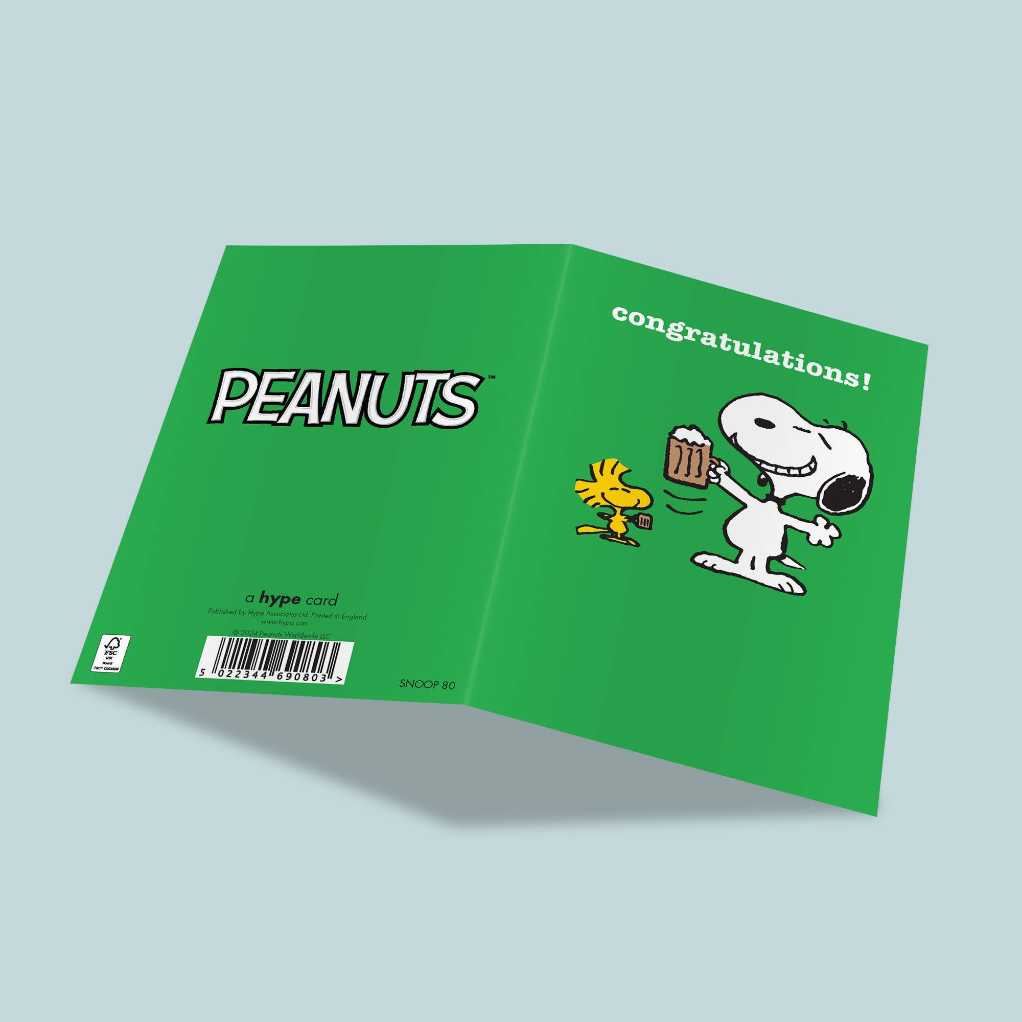 Glückwunschkarte Snoopy mit Bierkrug – aufgeklappt