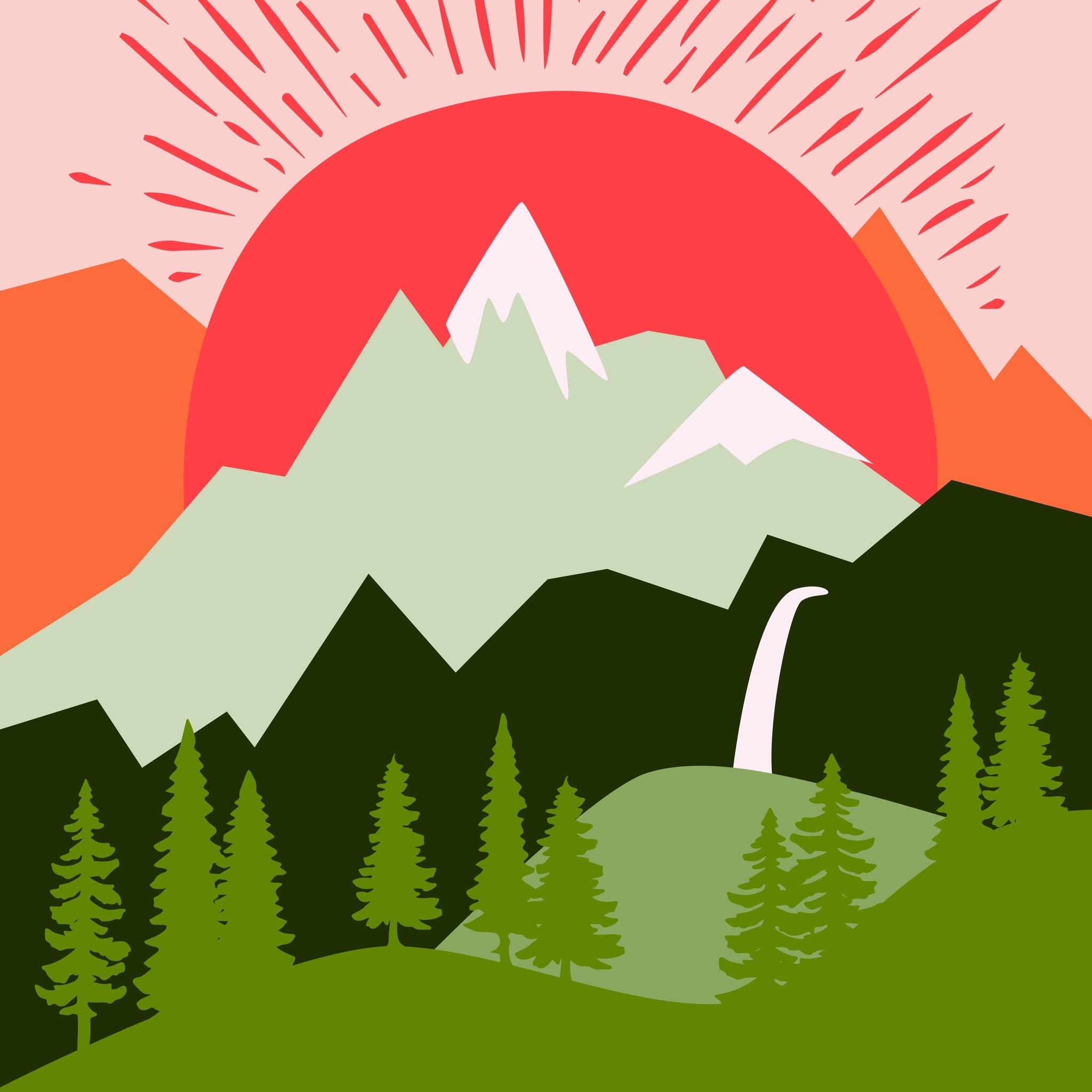 Coperta Adventure Awaits distesa, con motivo alba e montagne