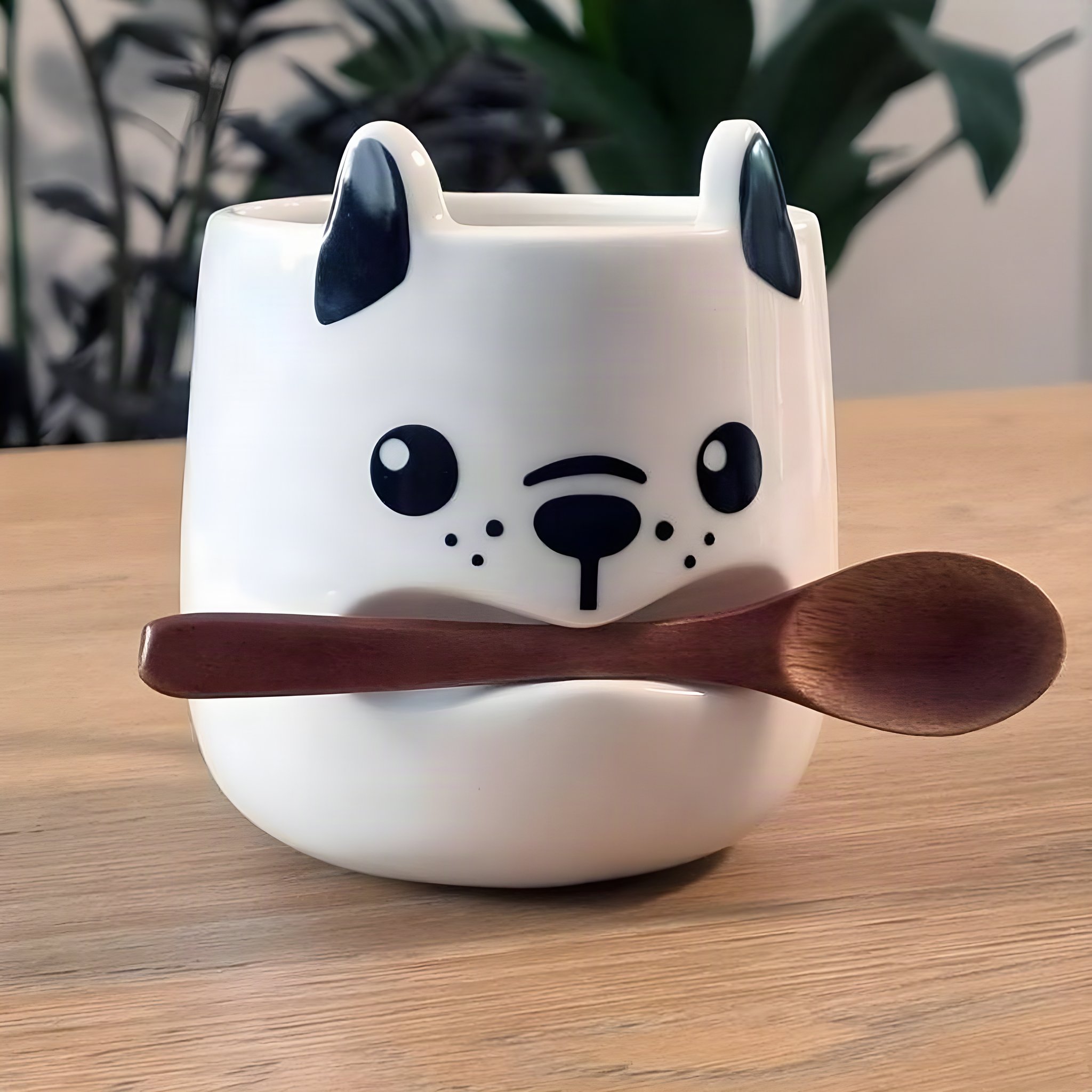Tasse Hund mit Löffel von Pikkii