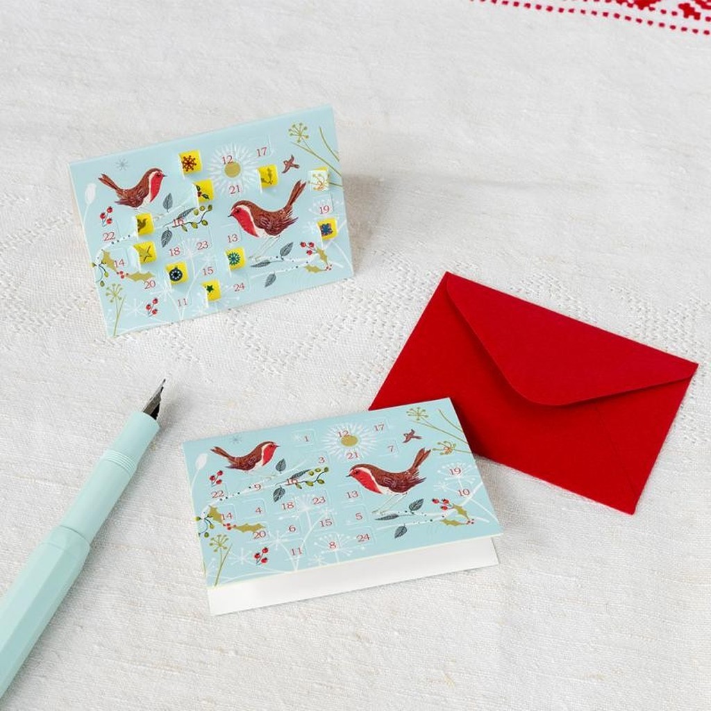 Weihnachtskarten Adventskalender Rotkehlchen mit Umschlag