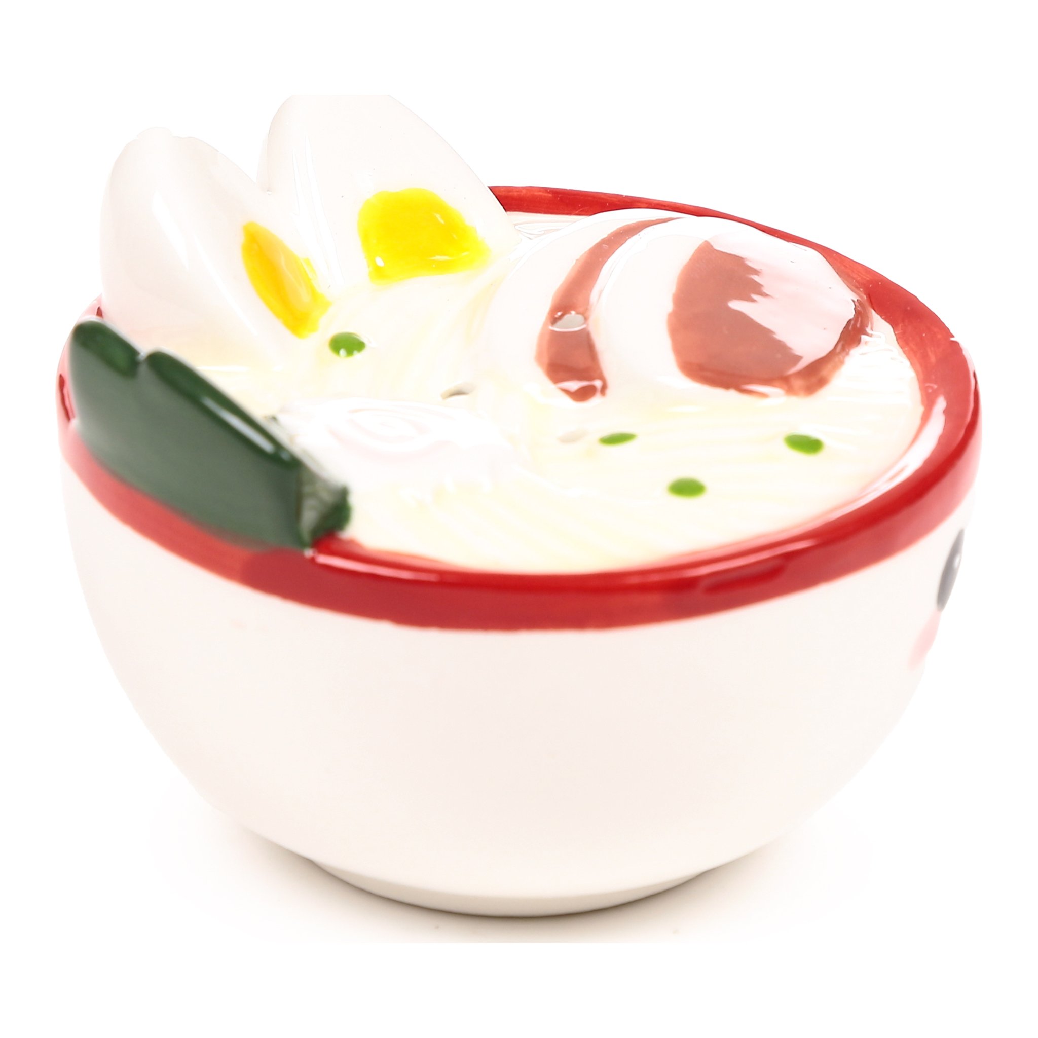 Ramen-Schale von oben mit Nudel- und Ei-Motiv
